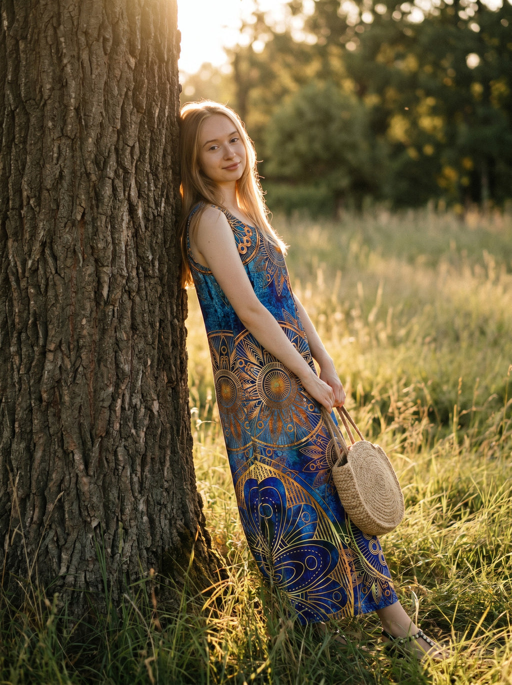 Maren Sleeveless Maxi Dress in Gilded Mandala