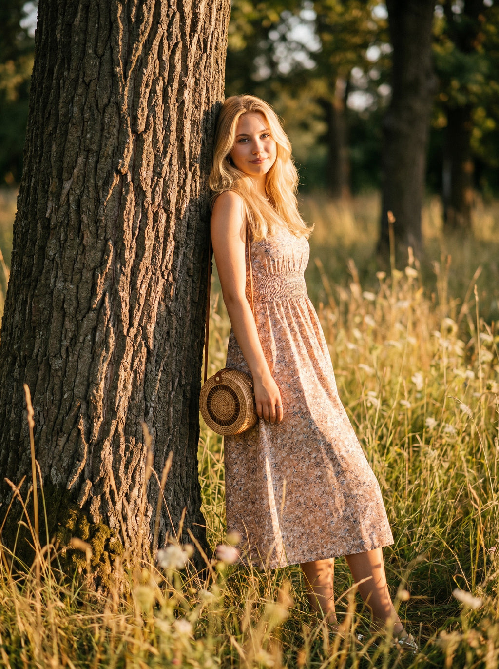 Tallulah Smocked Midi Dress in Blushing Meadow Florals