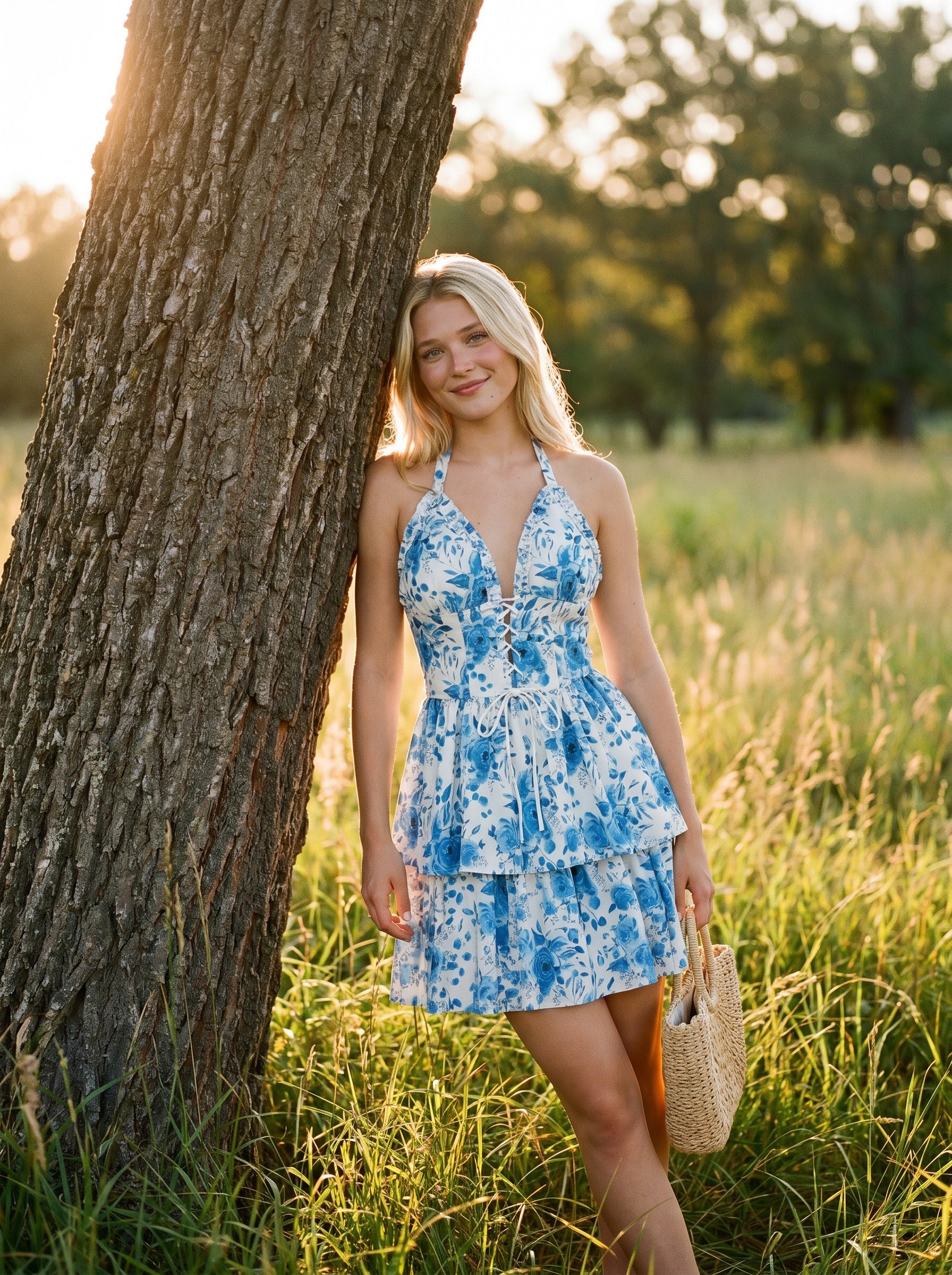 Penelope Halter Mini Dress in Watercolor Roses