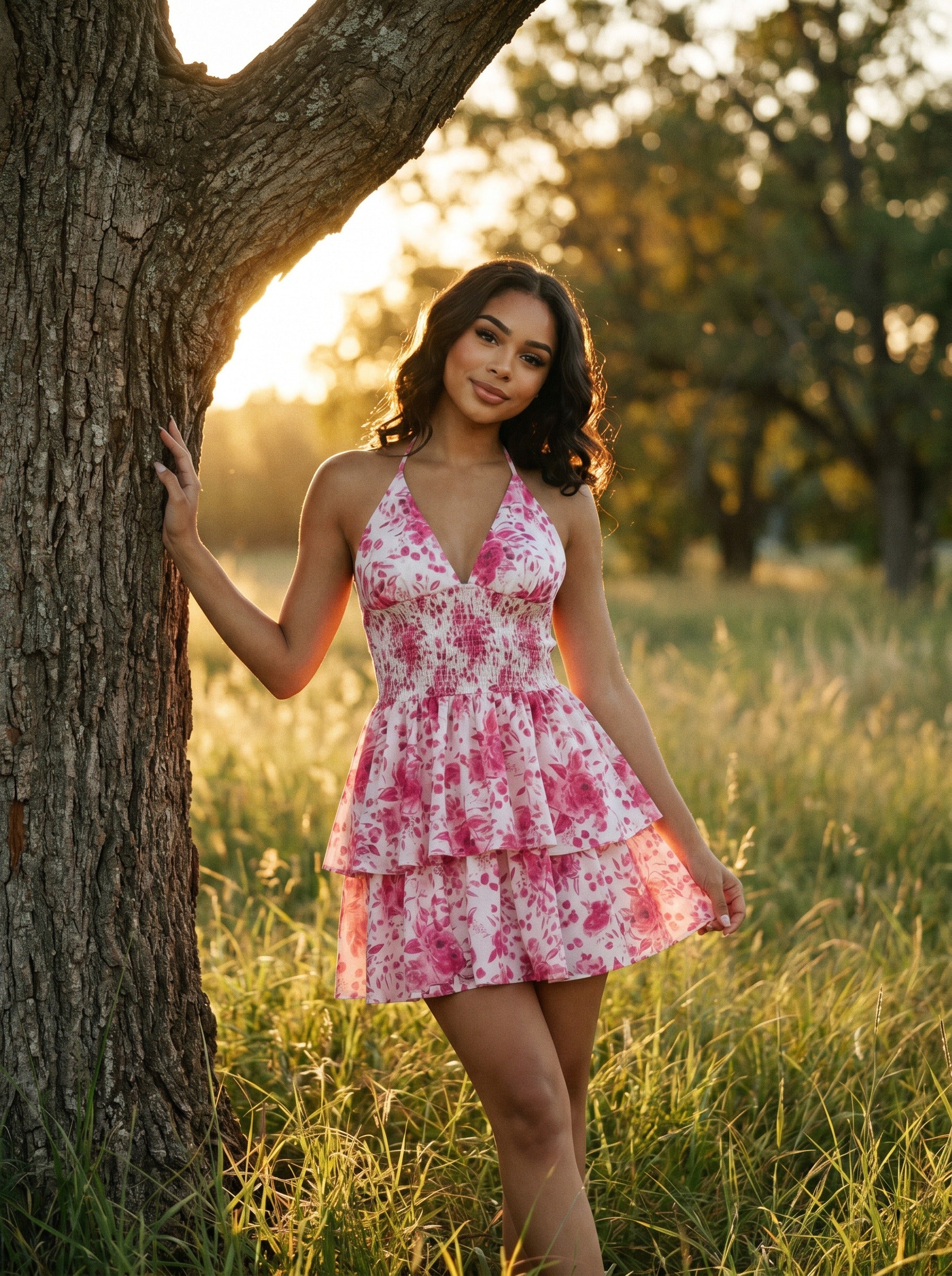 Penelope Halter Mini Dress in Watercolor Roses