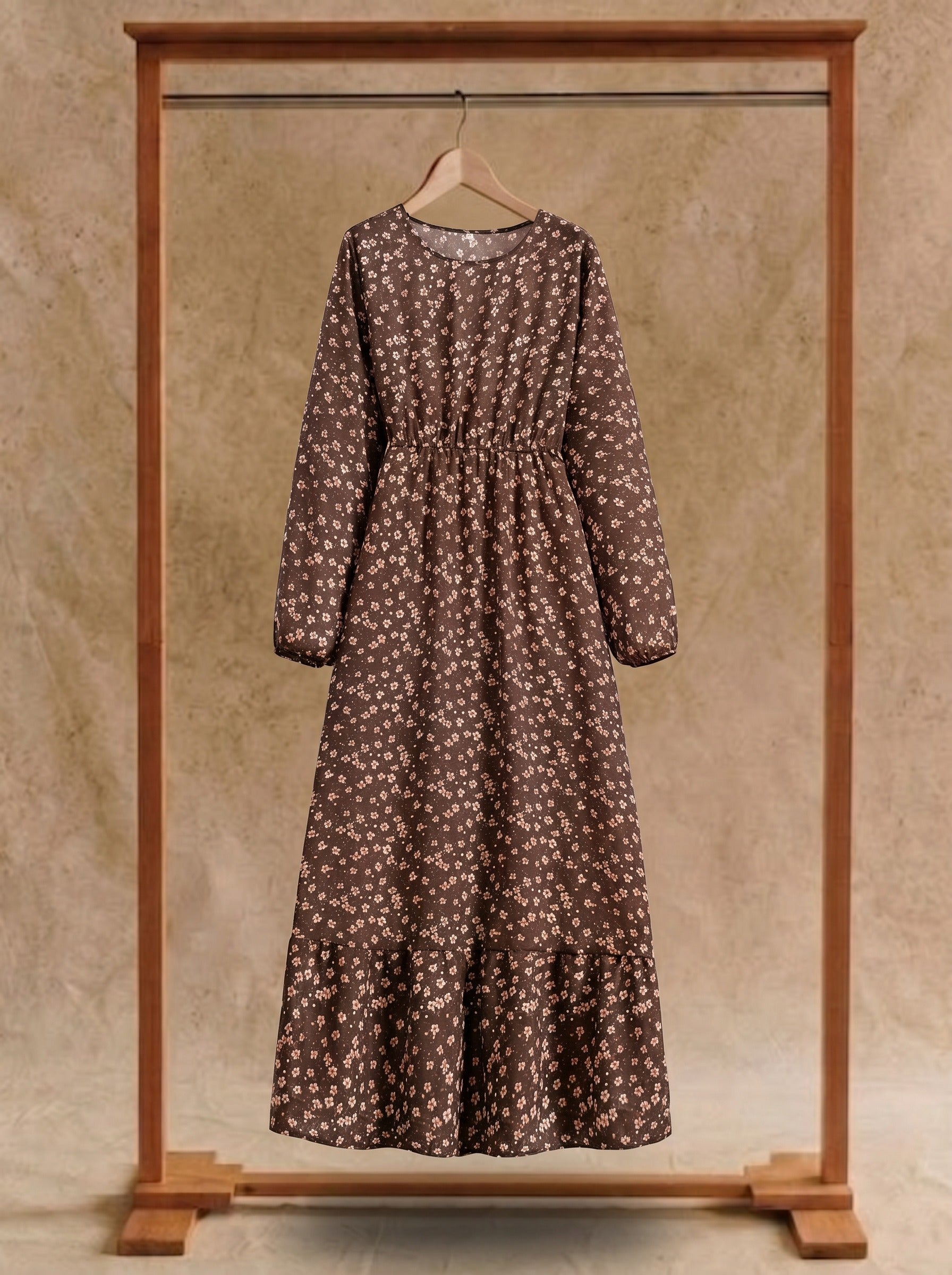 Delphine Puff Sleeve Maxi Dress in Cocoa Calico