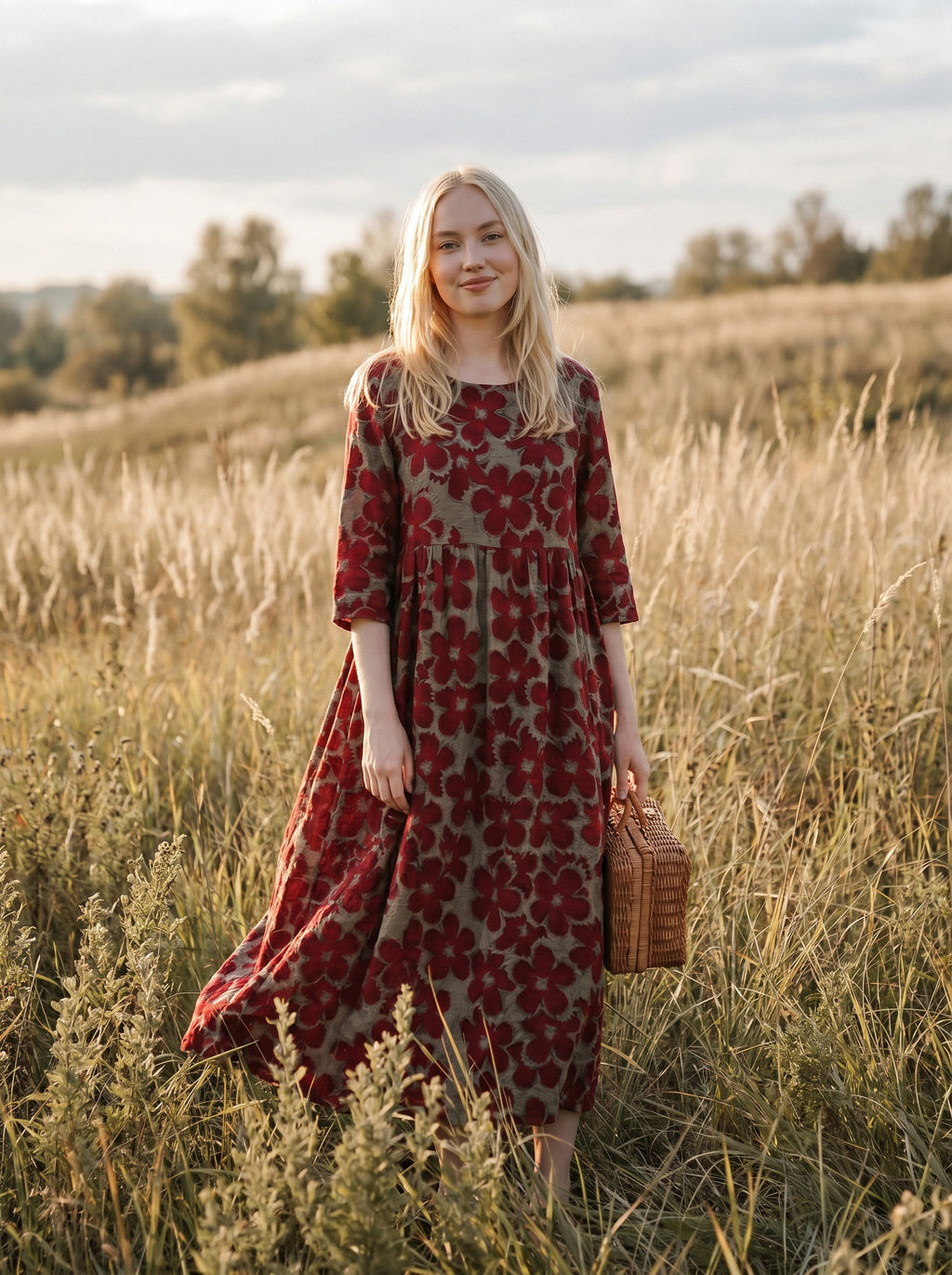 Sylvie Gathered Maxi Dress in Pressed Blossom Tapestry
