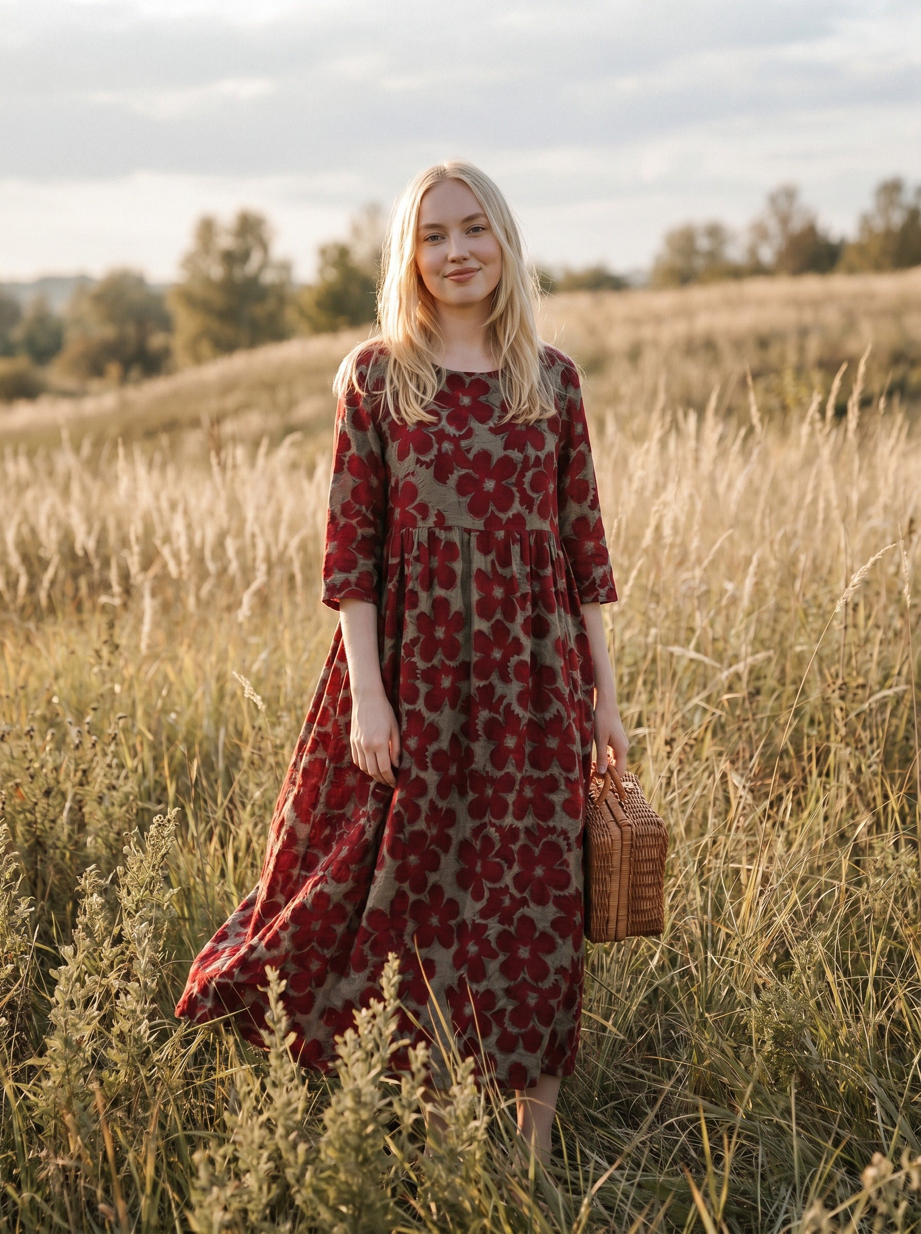 Sylvie Gathered Maxi Dress in Pressed Blossom Tapestry