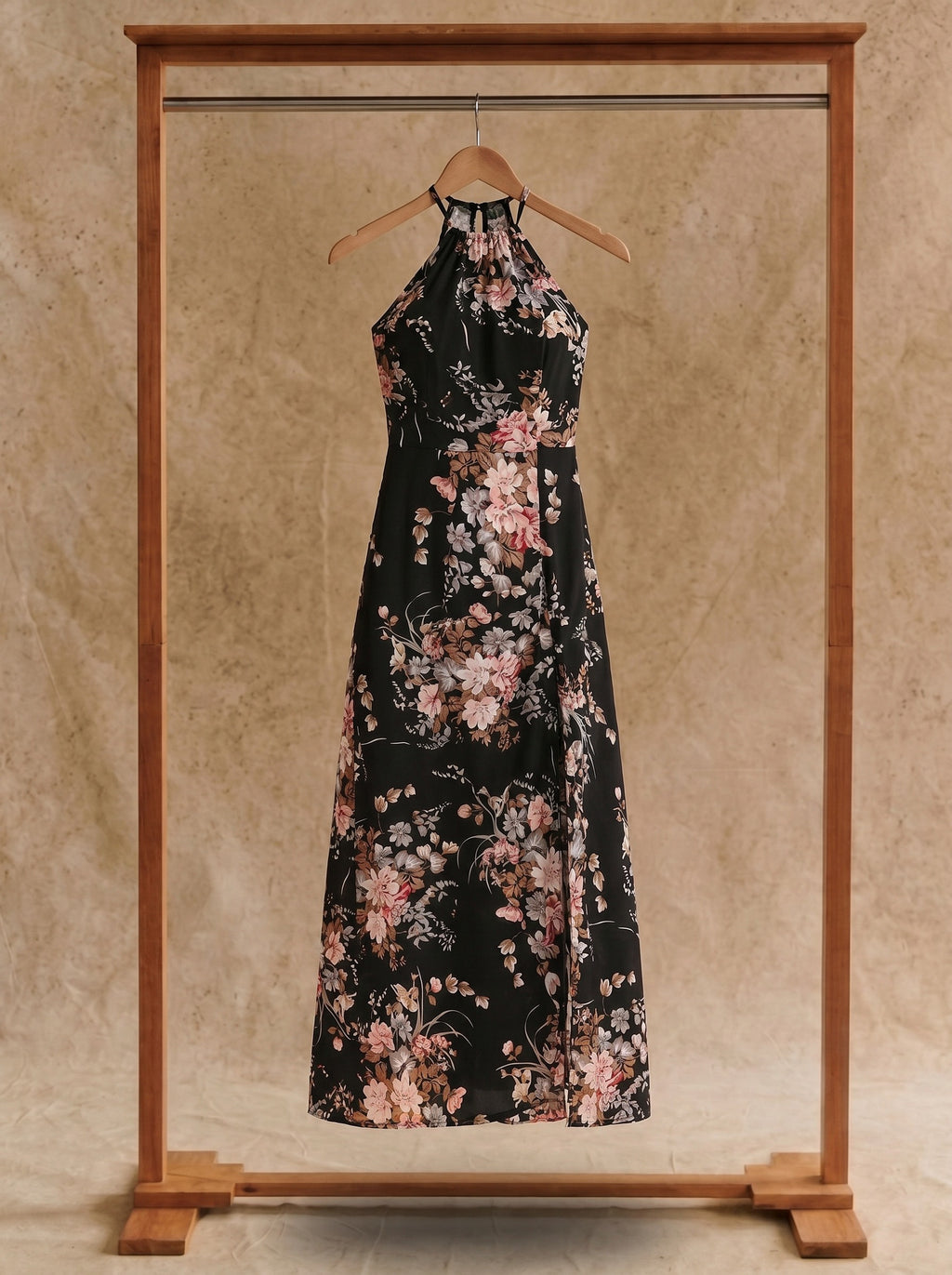 Cosima Halter Maxi Dress in Midnight Rose Garden
