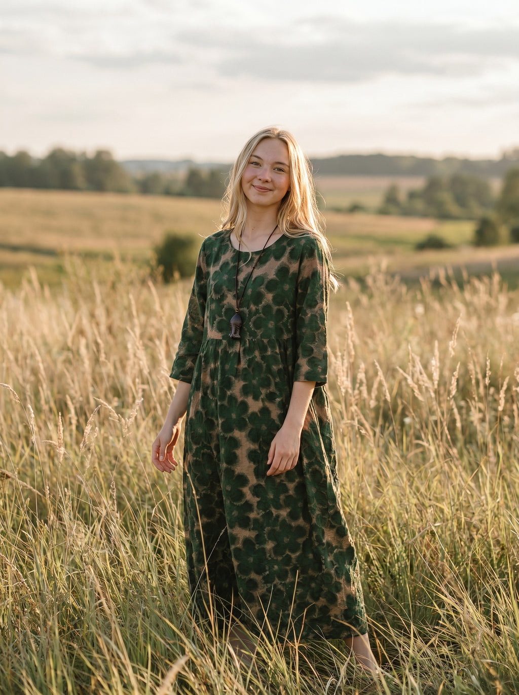 Sylvie Gathered Maxi Dress in Pressed Blossom Tapestry