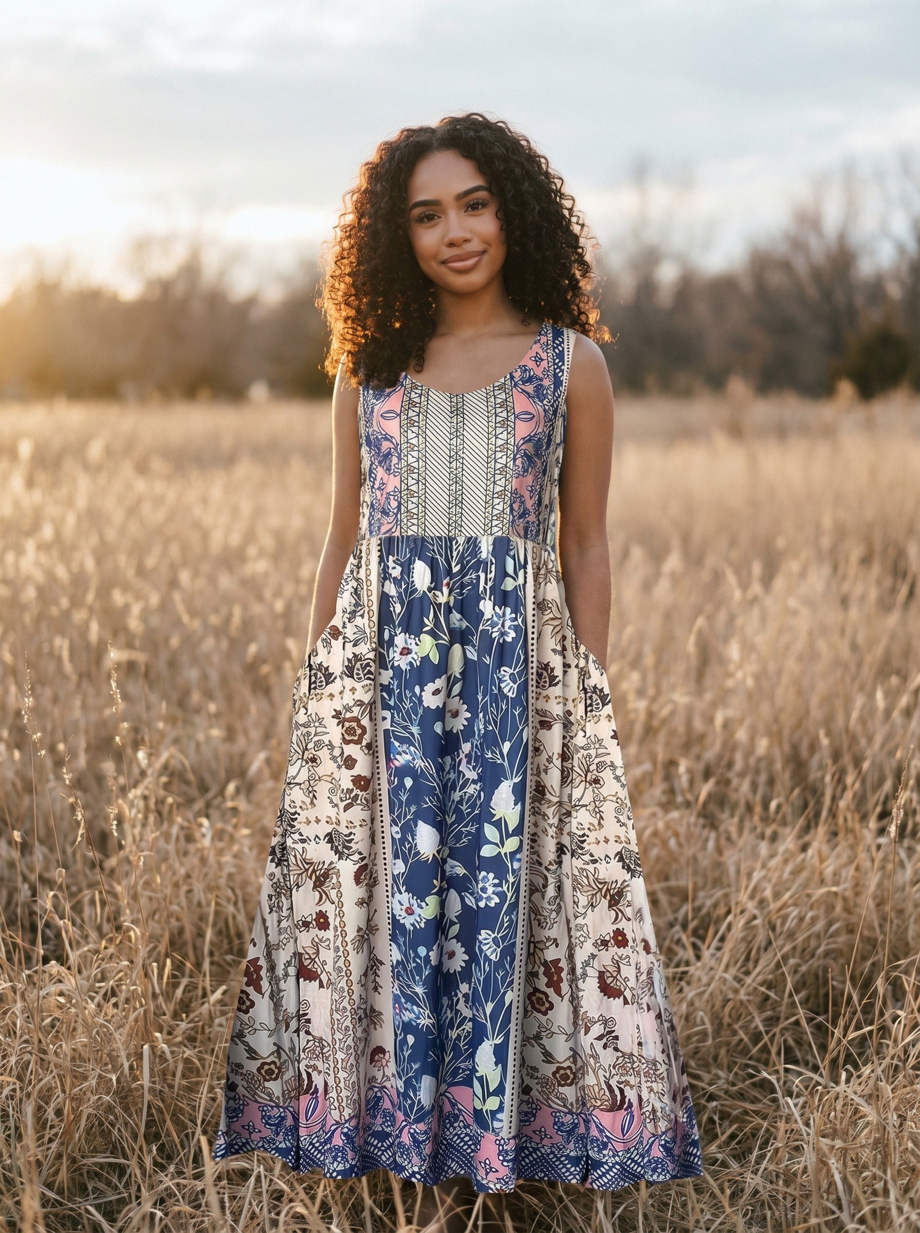 Lorelei Sleeveless Midi Dress in Porcelain Garden
