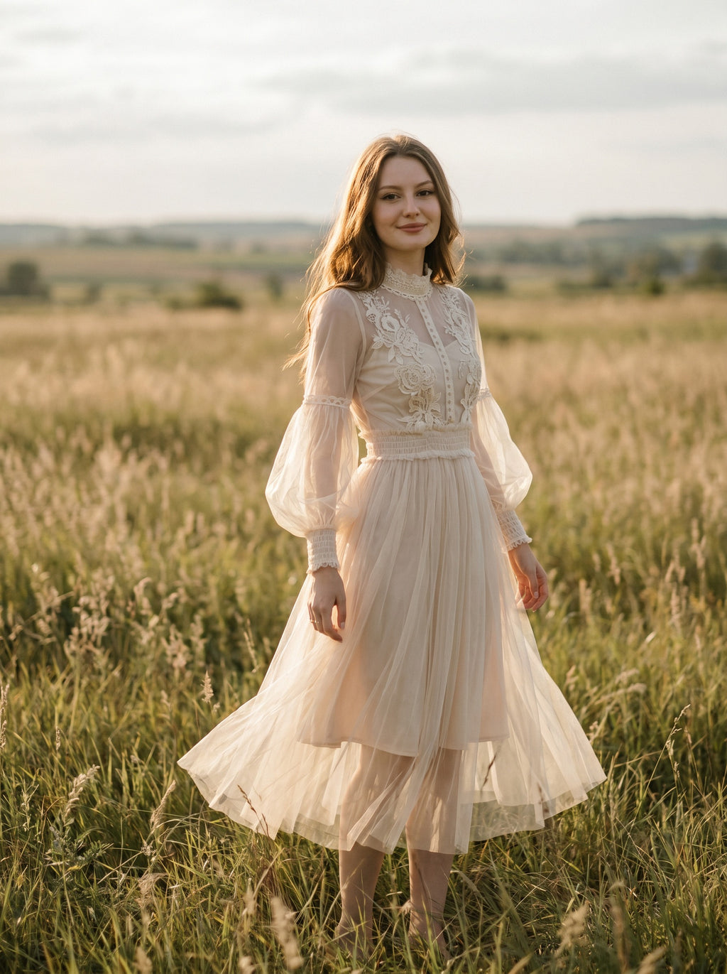 Camille Lantern Sleeve Midi Dress in Heirloom Lace