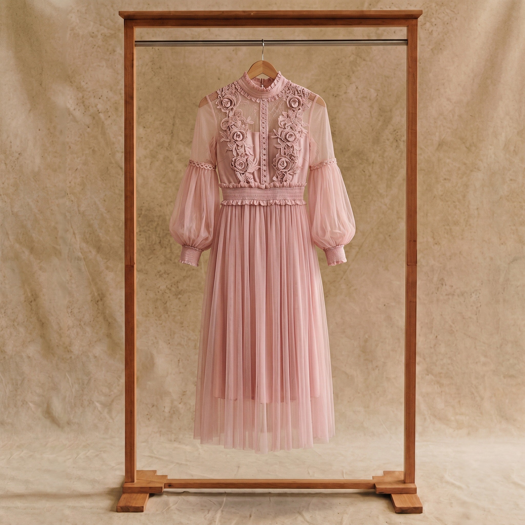 Camille Lantern Sleeve Midi Dress in Heirloom Lace