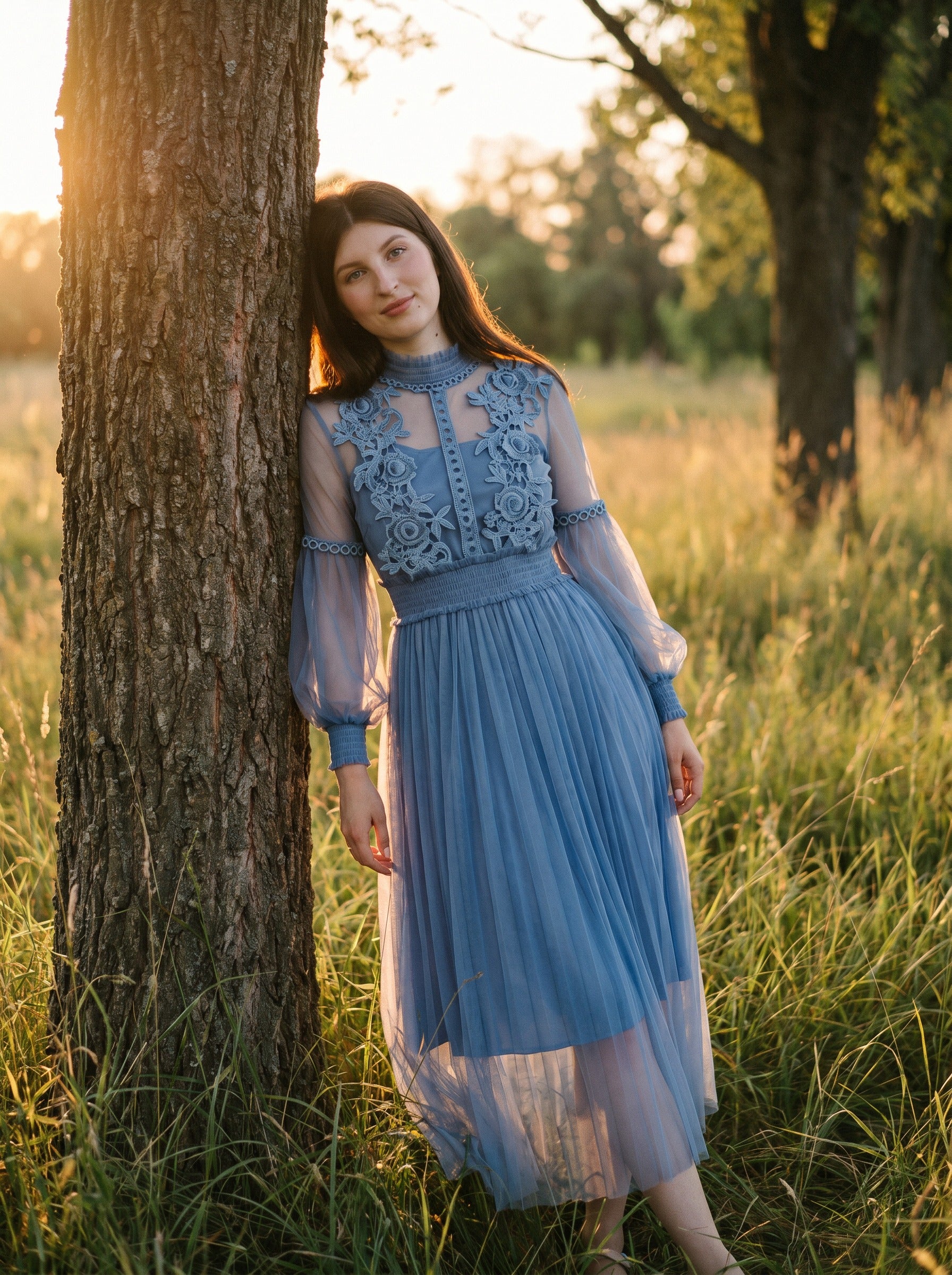 Camille Lantern Sleeve Midi Dress in Heirloom Lace