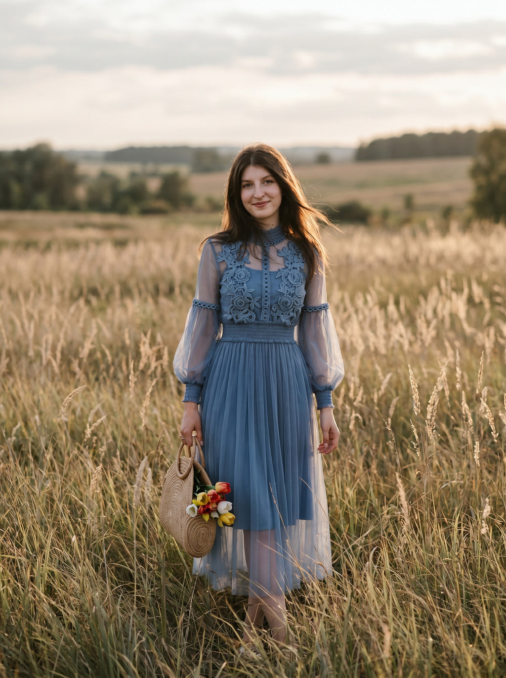 Camille Lantern Sleeve Midi Dress in Heirloom Lace