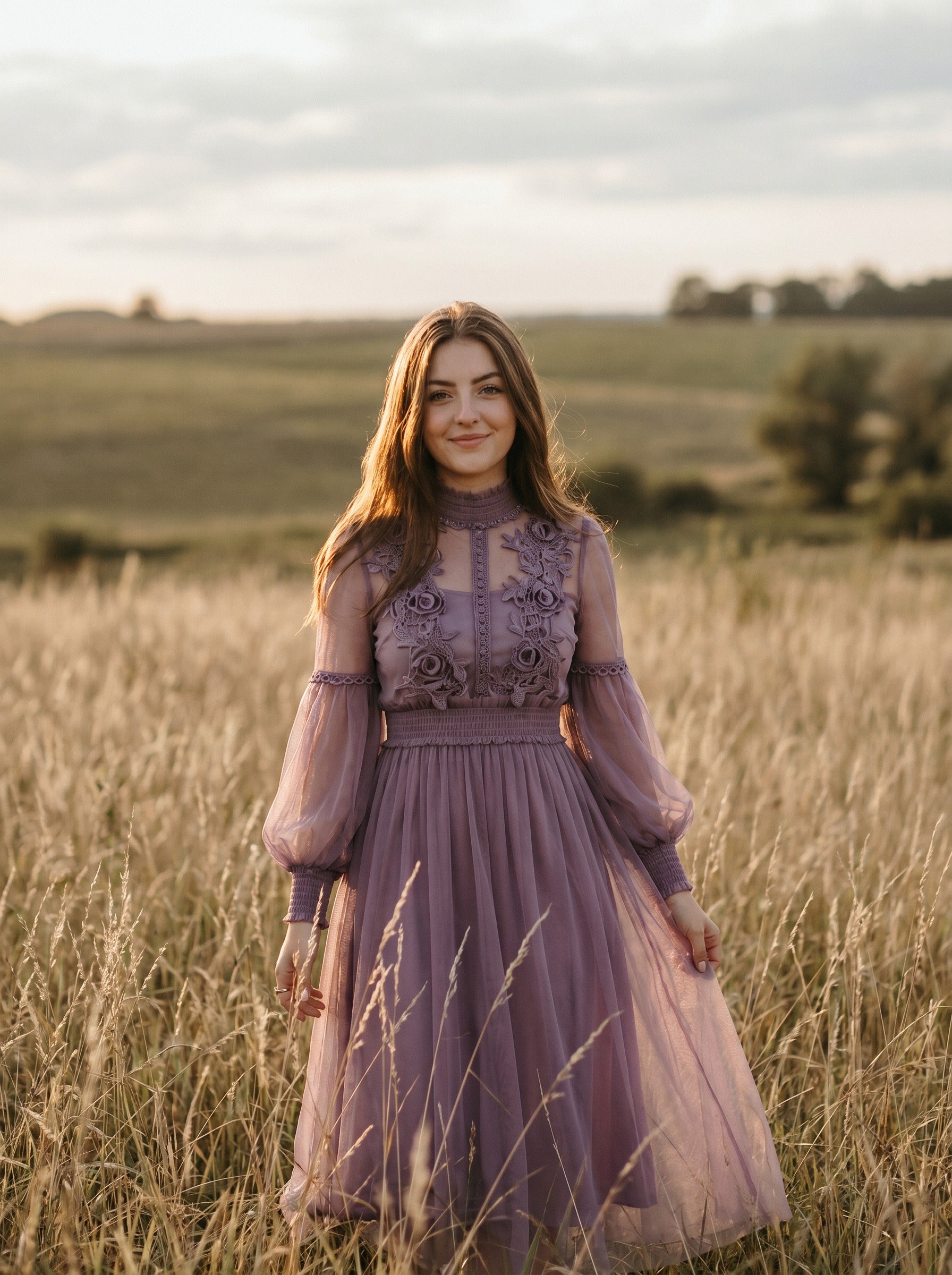 Camille Lantern Sleeve Midi Dress in Heirloom Lace