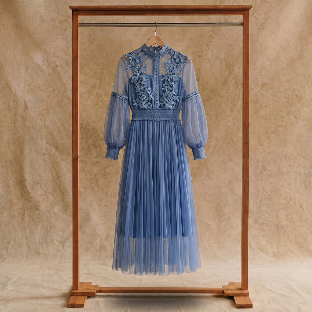Camille Lantern Sleeve Midi Dress in Heirloom Lace