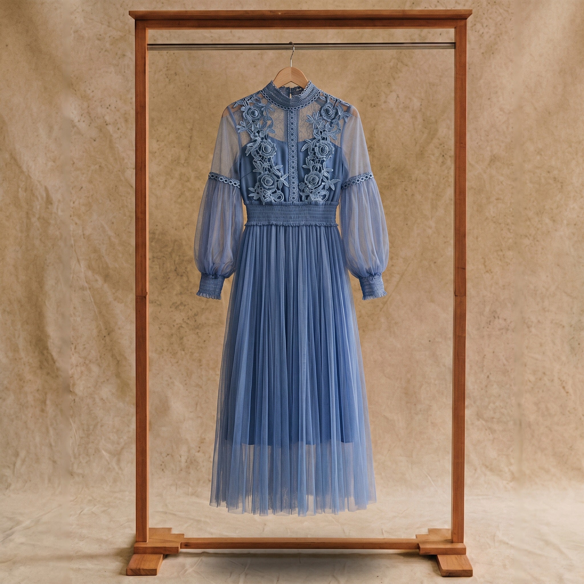 Camille Lantern Sleeve Midi Dress in Heirloom Lace