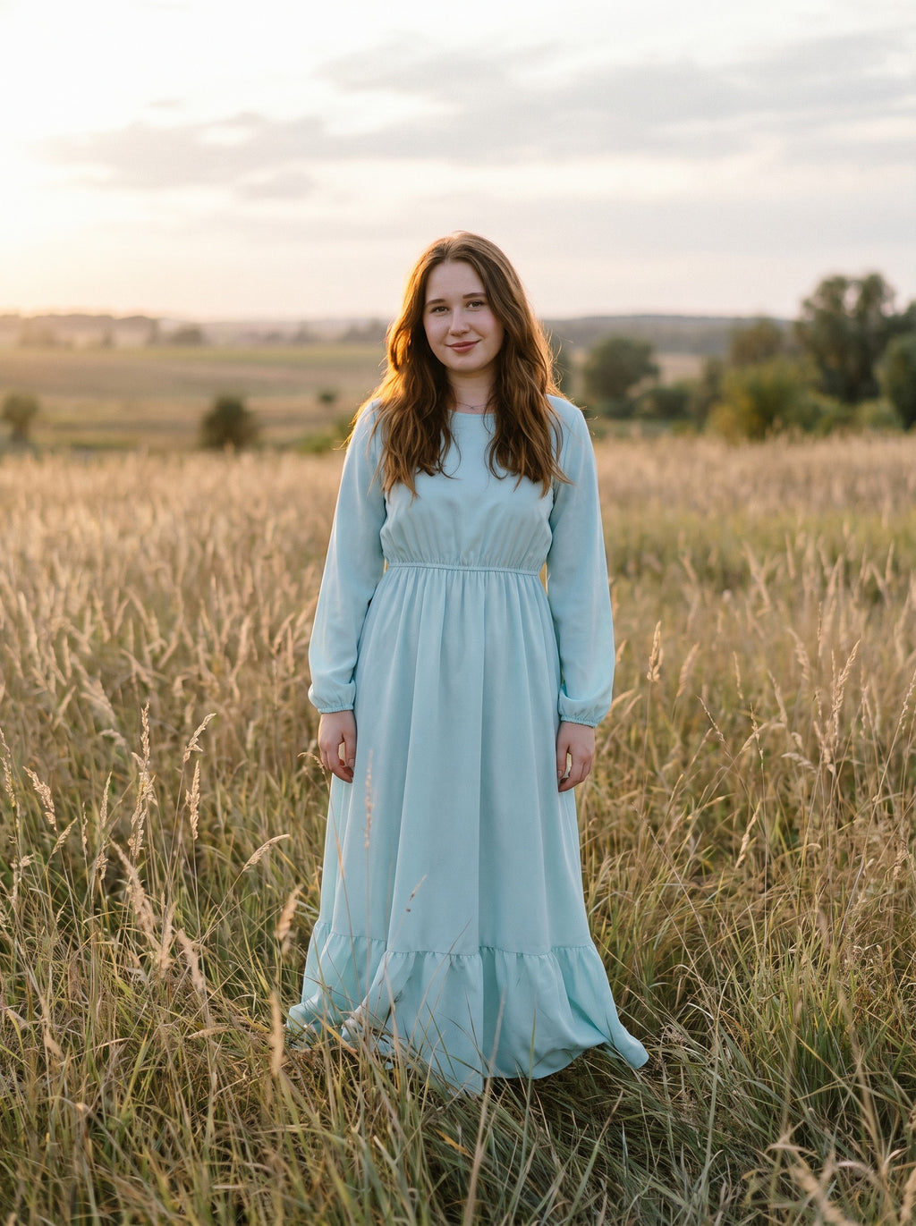 Clara Flounce Hem Maxi Dress in Heritage Solids