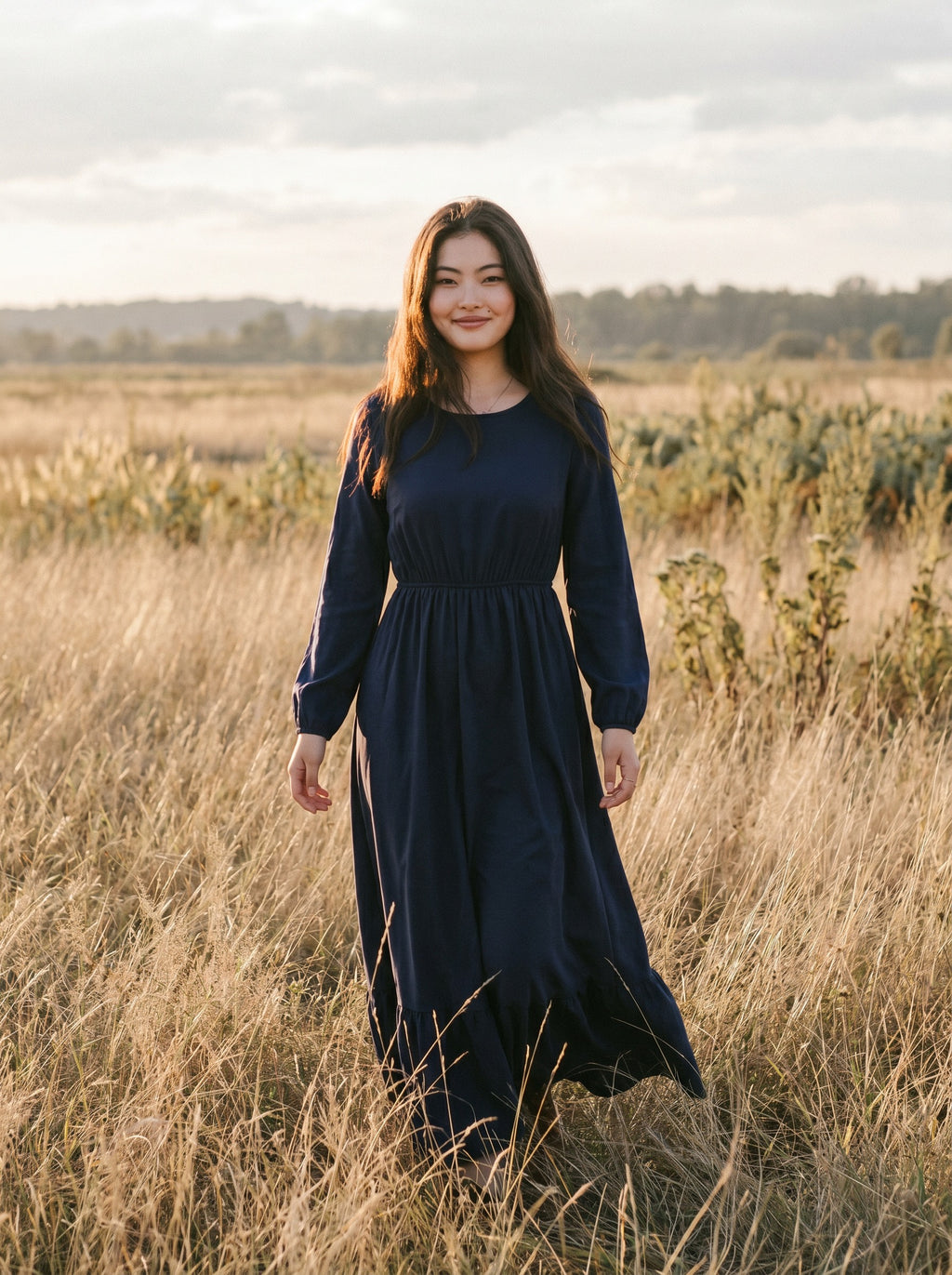 Clara Flounce Hem Maxi Dress in Heritage Solids