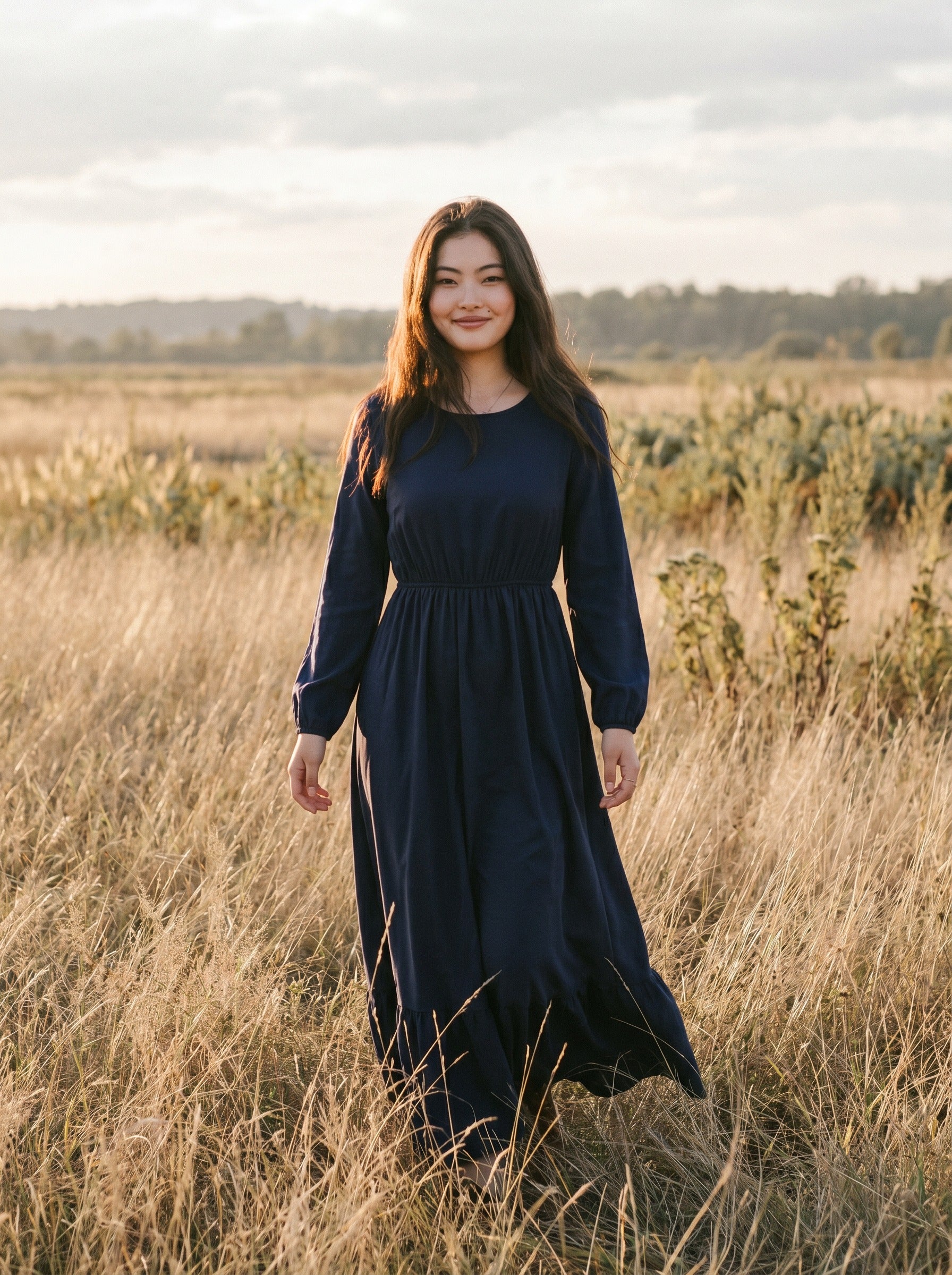 Clara Flounce Hem Maxi Dress in Heritage Solids