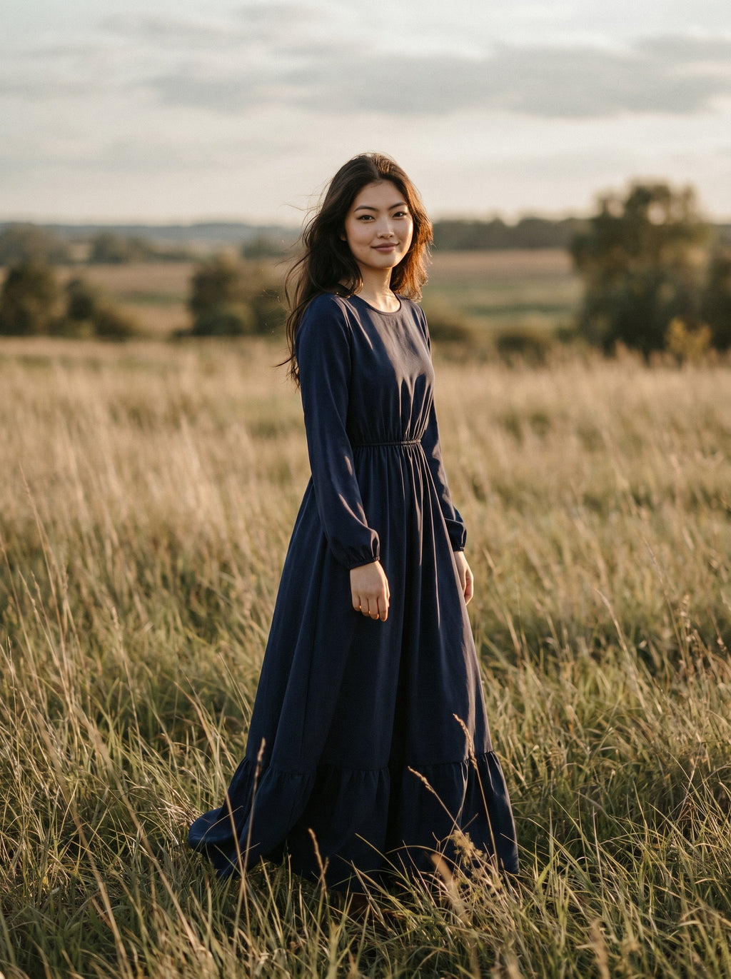 Clara Flounce Hem Maxi Dress in Heritage Solids