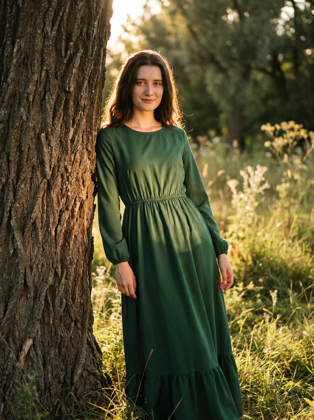 Clara Flounce Hem Maxi Dress in Heritage Solids