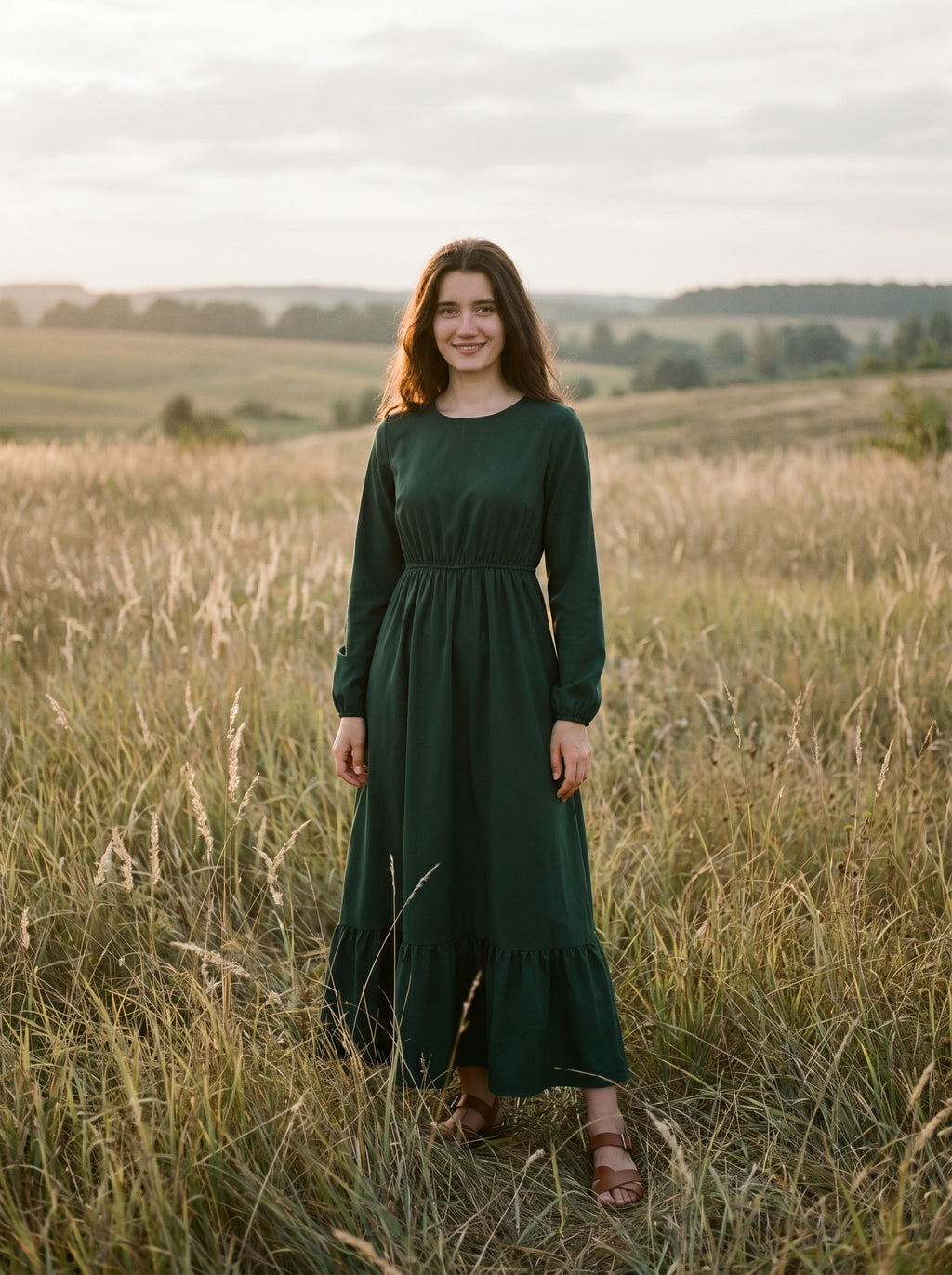 Clara Flounce Hem Maxi Dress in Heritage Solids