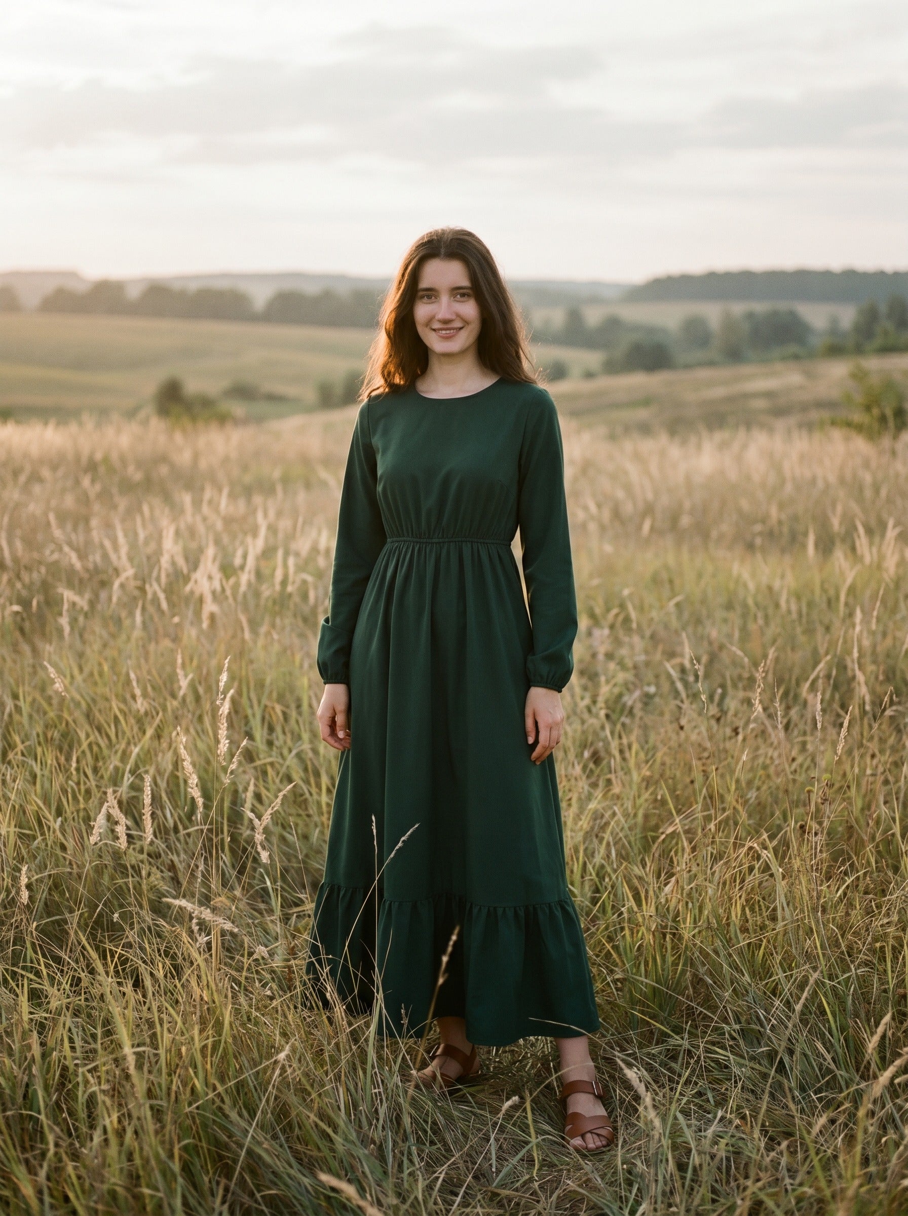 Clara Flounce Hem Maxi Dress in Heritage Solids