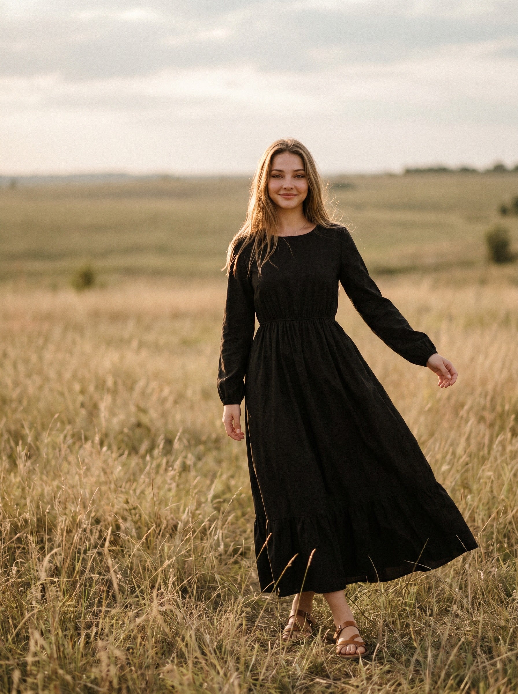 Clara Flounce Hem Maxi Dress in Heritage Solids