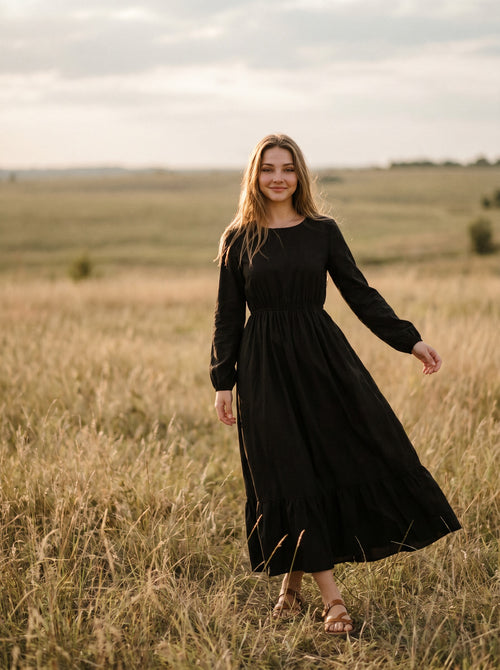 Clara Flounce Hem Maxi Dress in Heritage Solids