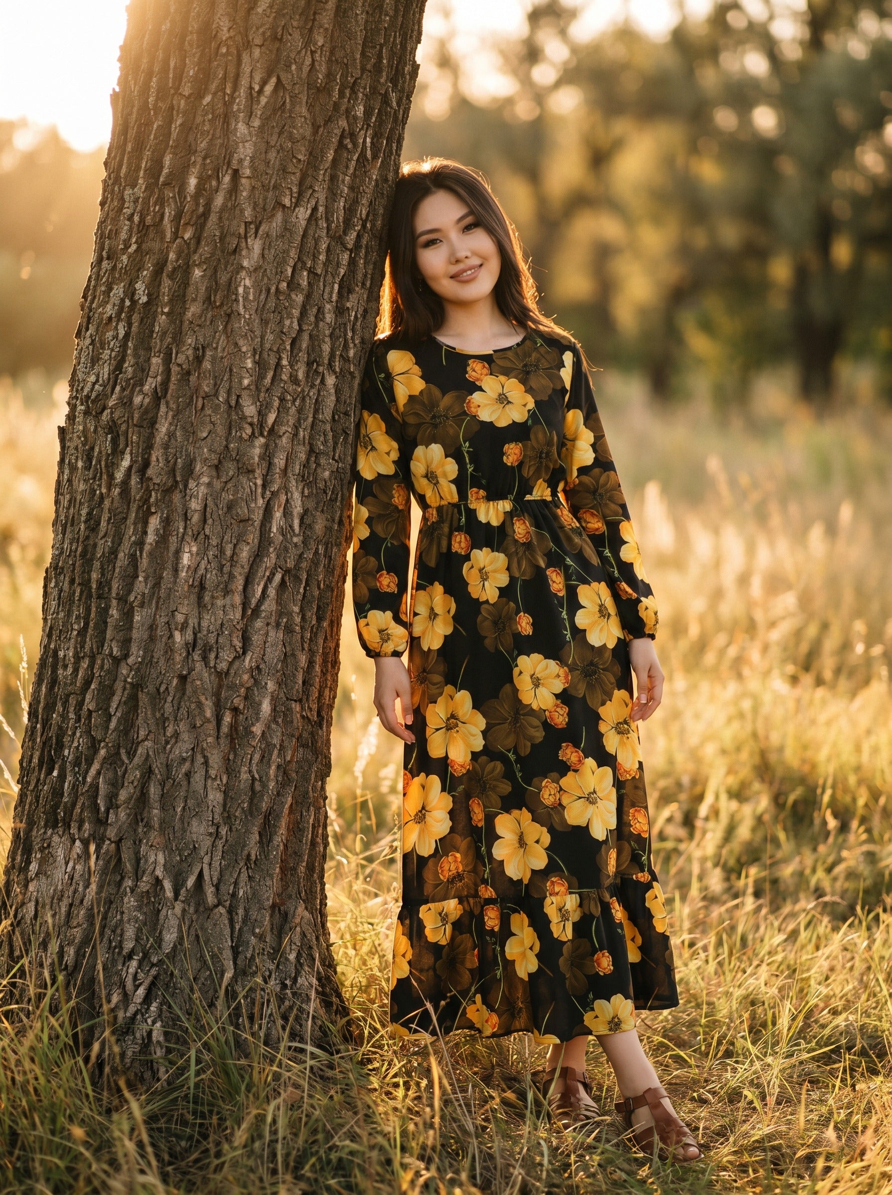 Clara Flounce Hem Maxi Dress in Harvest Bloom