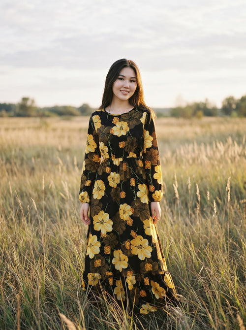Clara Flounce Hem Maxi Dress in Harvest Bloom
