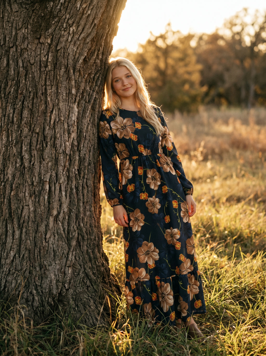 Clara Flounce Hem Maxi Dress in Harvest Bloom