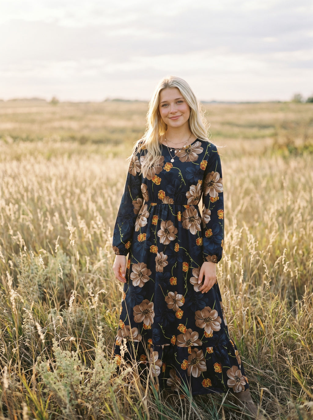 Clara Flounce Hem Maxi Dress in Harvest Bloom