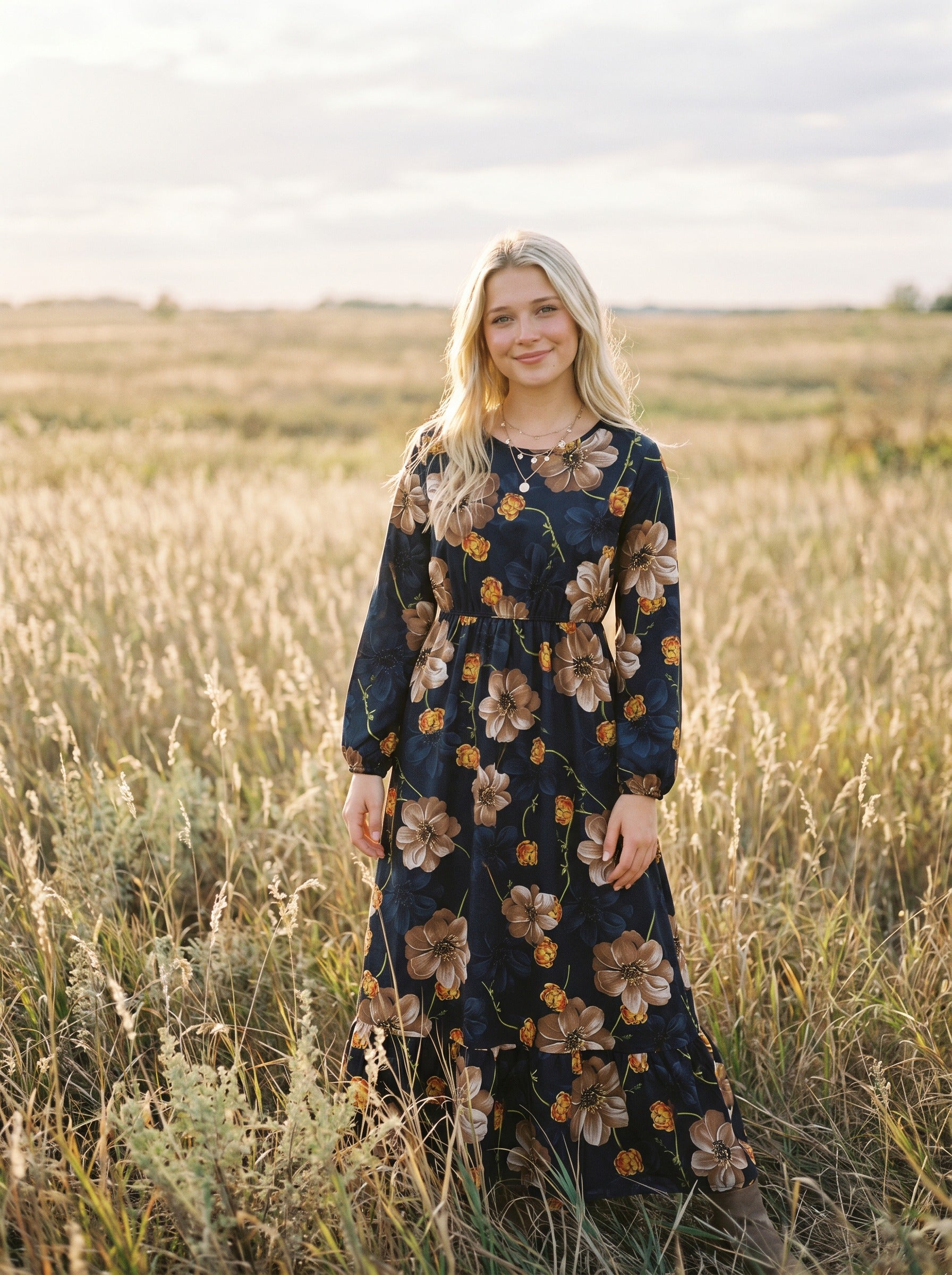 Clara Flounce Hem Maxi Dress in Harvest Bloom
