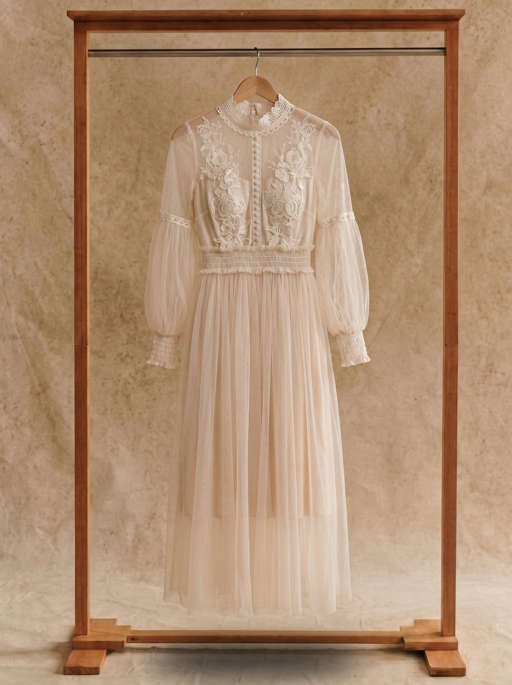 Camille Lantern Sleeve Midi Dress in Heirloom Lace