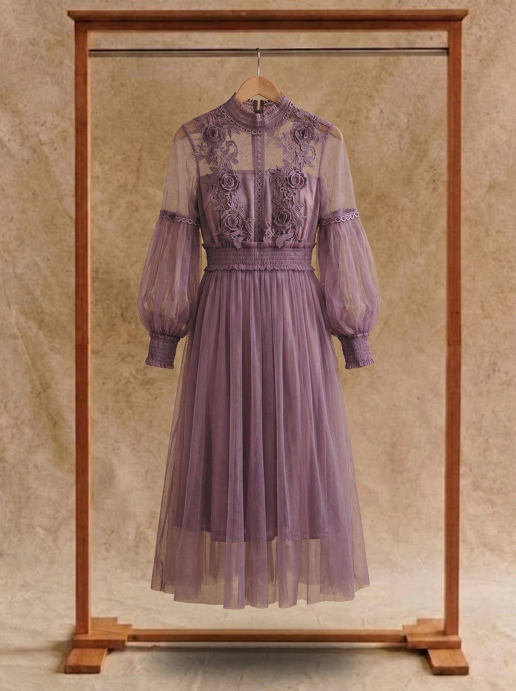 Camille Lantern Sleeve Midi Dress in Heirloom Lace