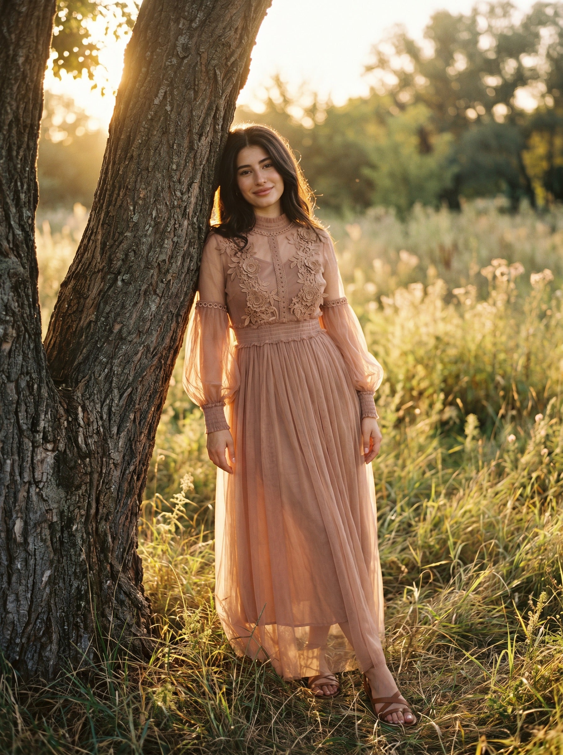 Camille Lantern Sleeve Midi Dress in Heirloom Lace