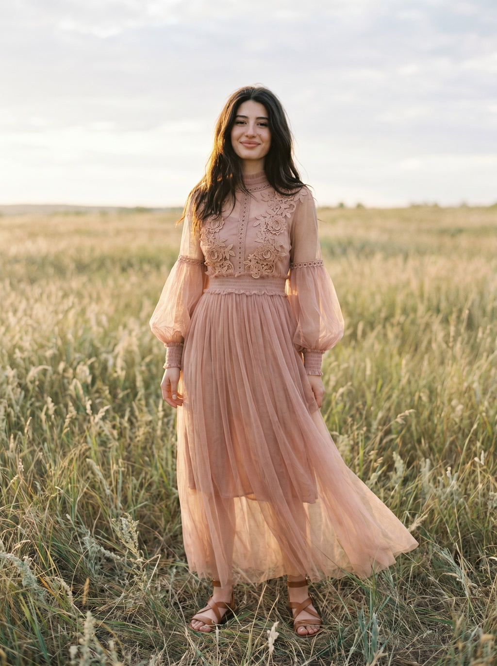 Camille Lantern Sleeve Midi Dress in Heirloom Lace