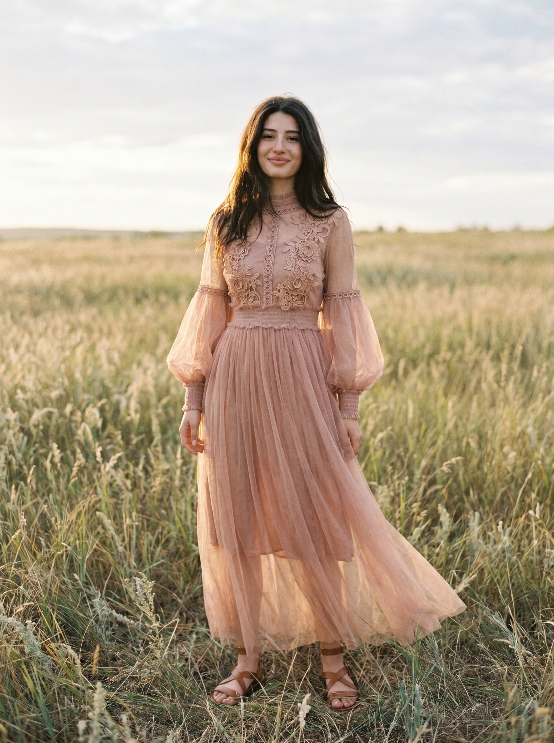 Camille Lantern Sleeve Midi Dress in Heirloom Lace