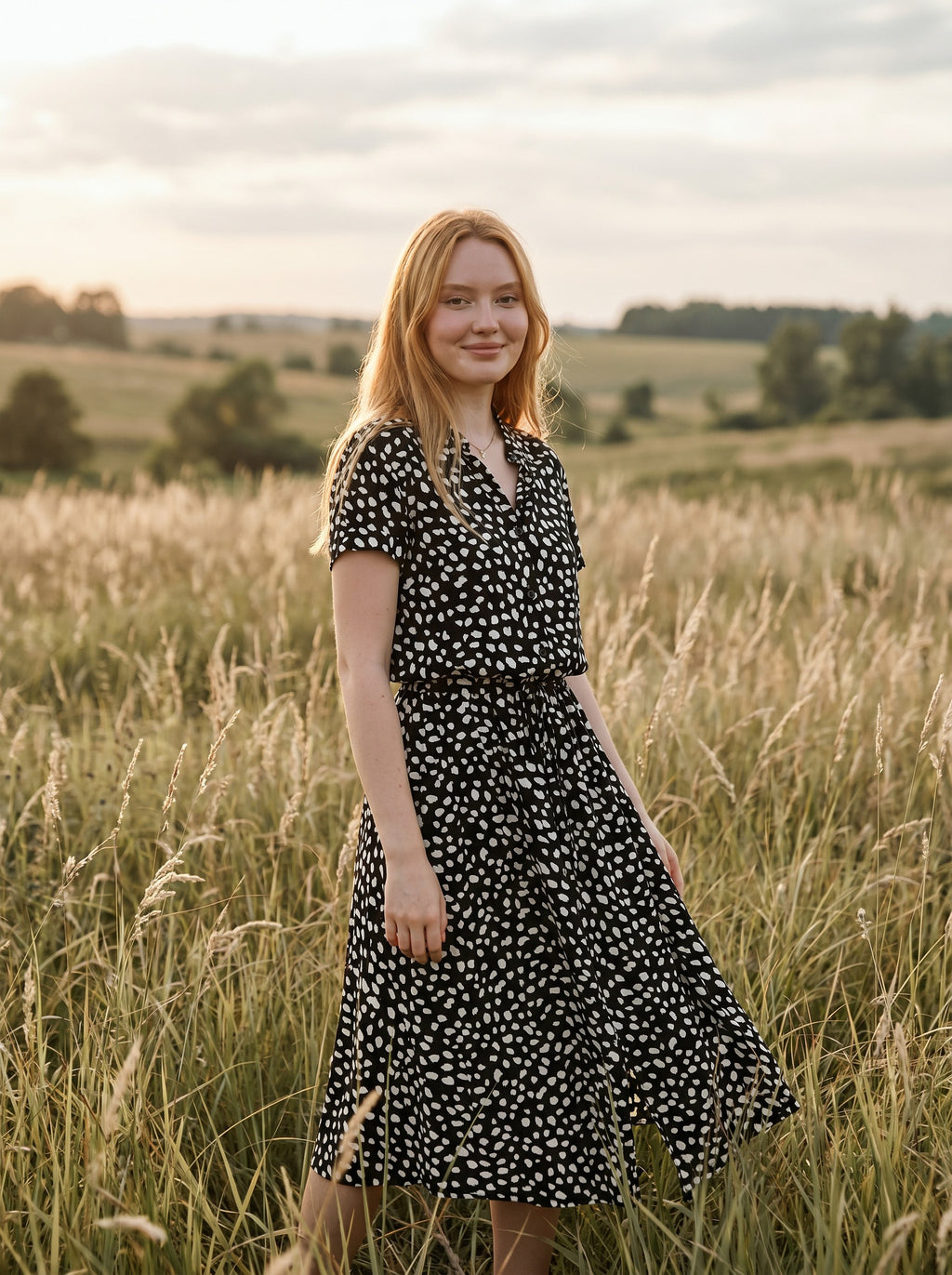 Rosalie Collared Midi Dress in Dappled Meadow