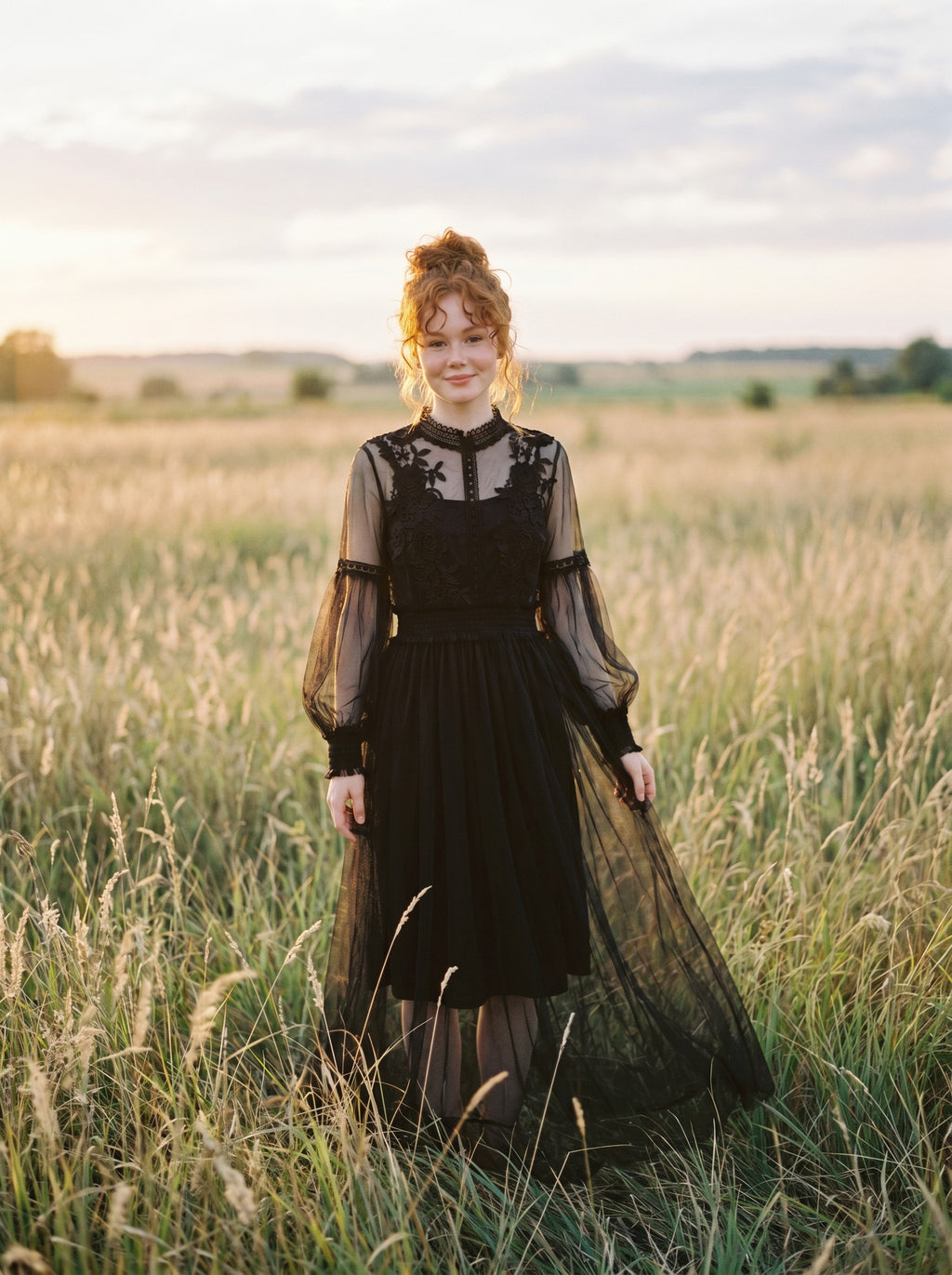 Camille Lantern Sleeve Midi Dress in Heirloom Lace