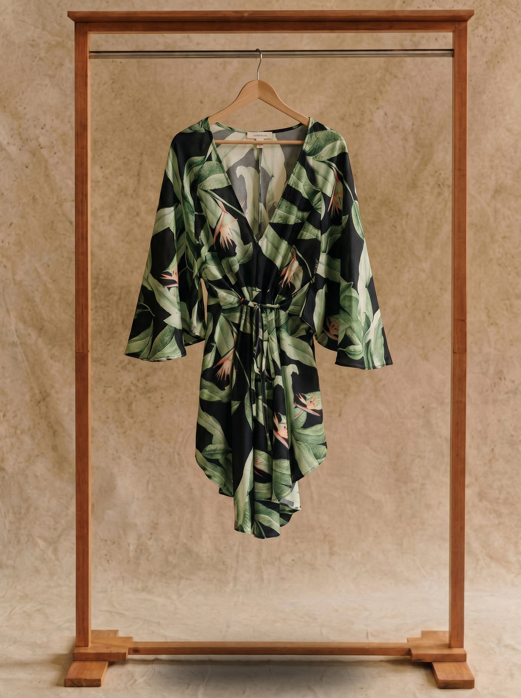 Genevieve Flutter Sleeve Mini Dress in Midnight Palm