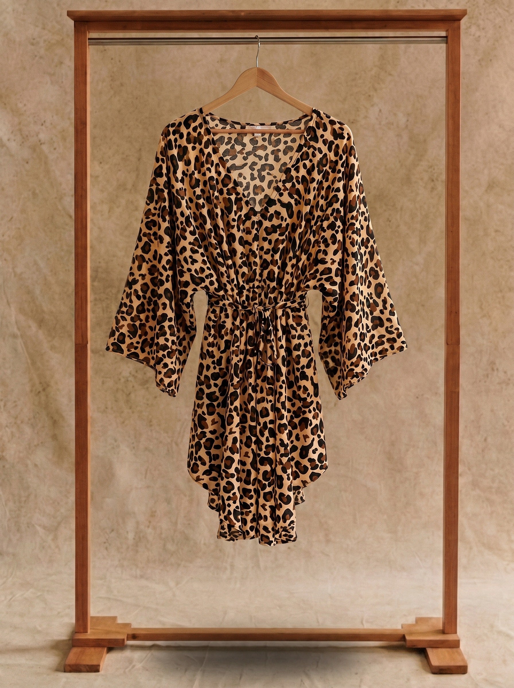 Genevieve Flutter Sleeve Mini Dress in Golden Leopard