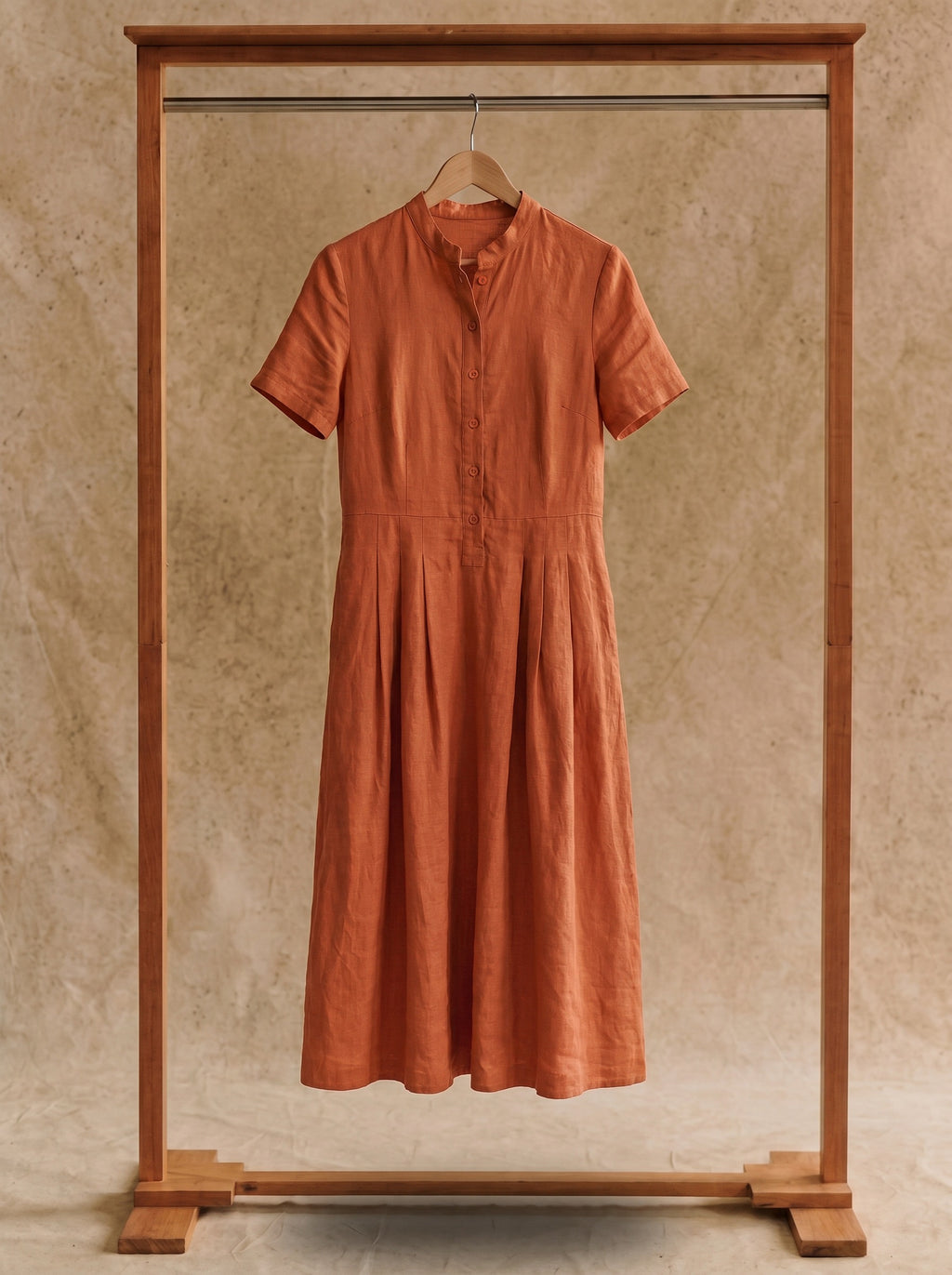 Marigold Stand Collar Midi Dress in Harvest Solids