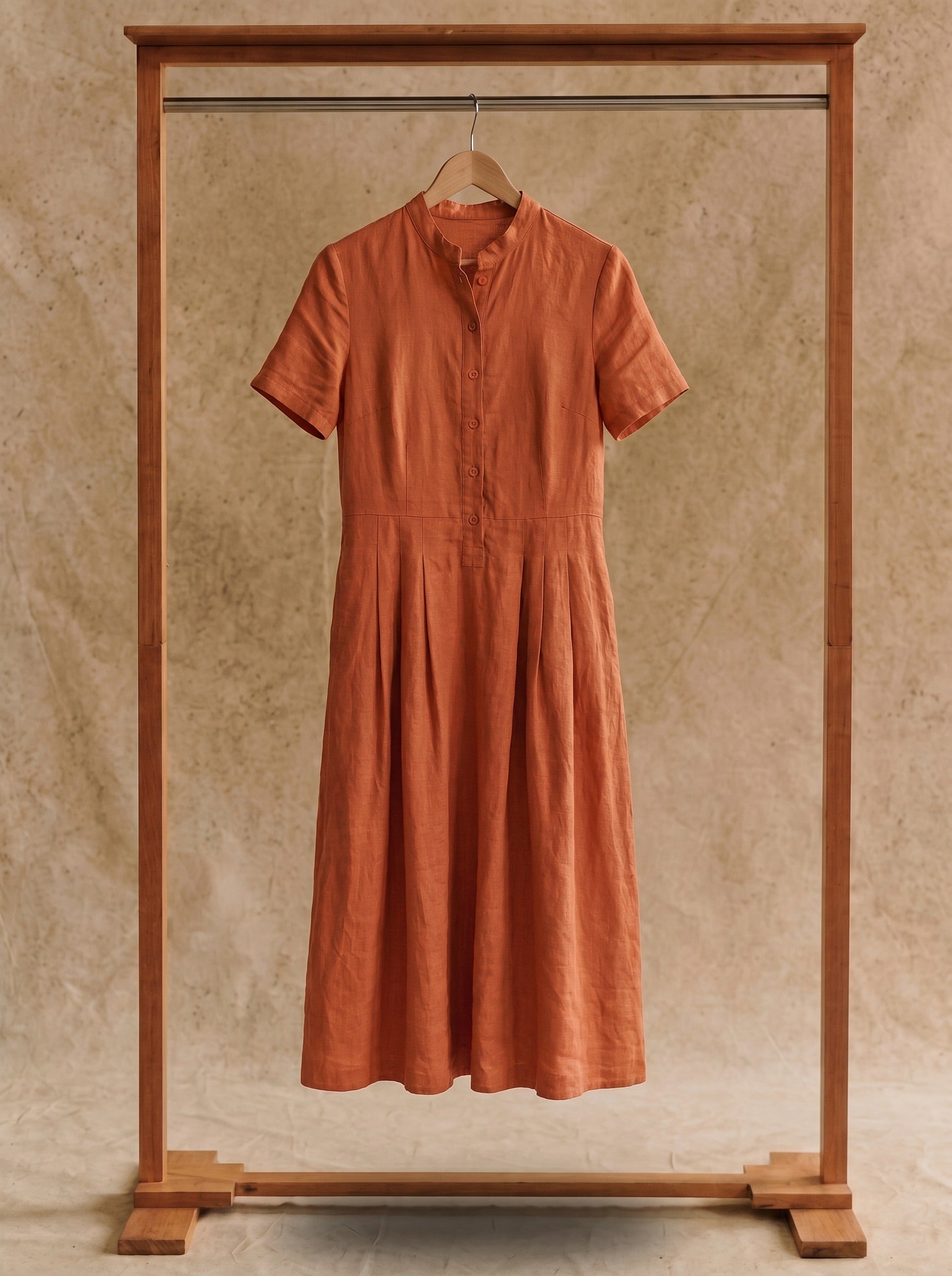 Marigold Stand Collar Midi Dress in Harvest Solids