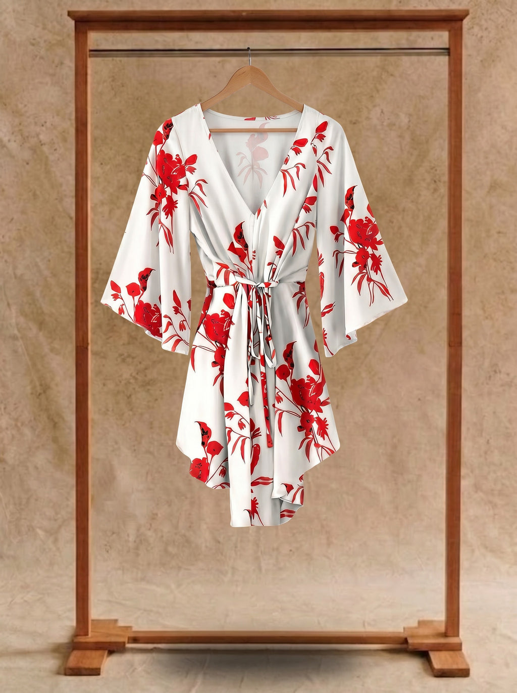 Genevieve Flutter Sleeve Mini Dress in Scarlet Blossom