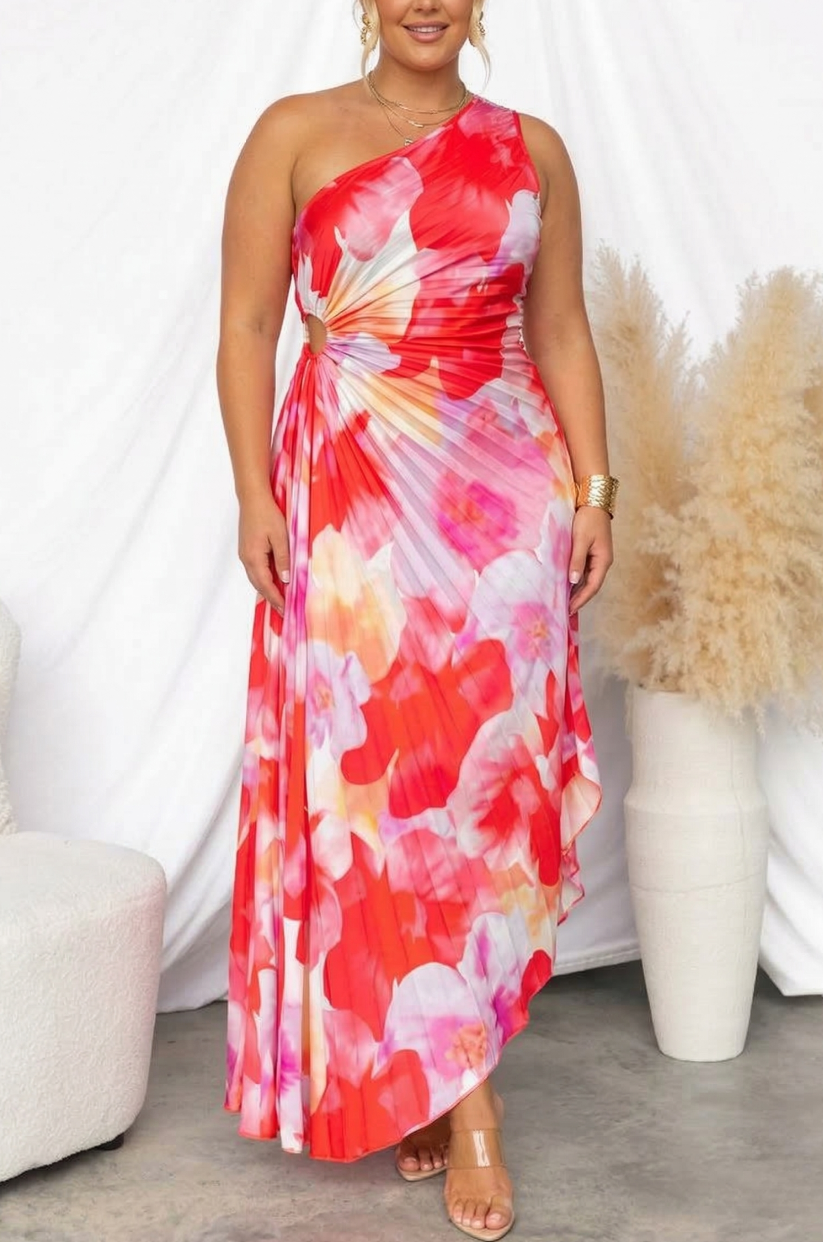 Yanira Pleated One-Shoulder Dress
