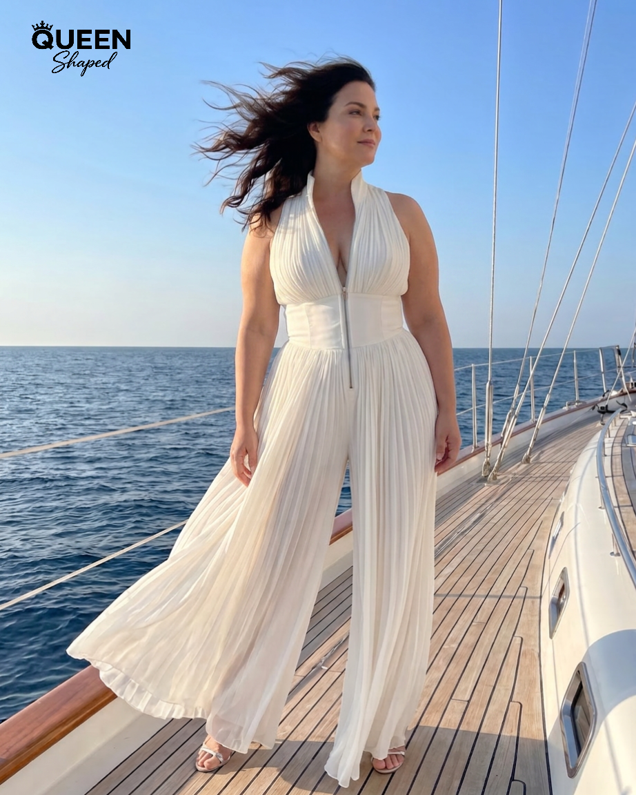 Zakira | Pleated Halter Neck Wide Leg Jumpsuit