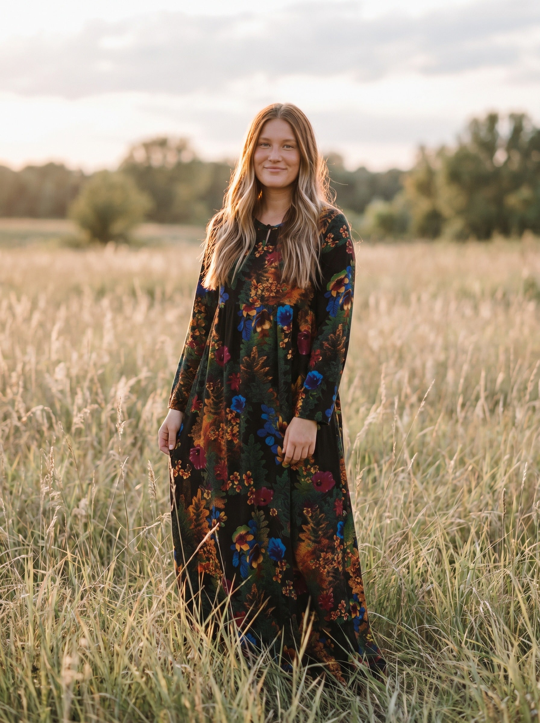 Sylvie Gathered Maxi Dress in Autumn Bouquet