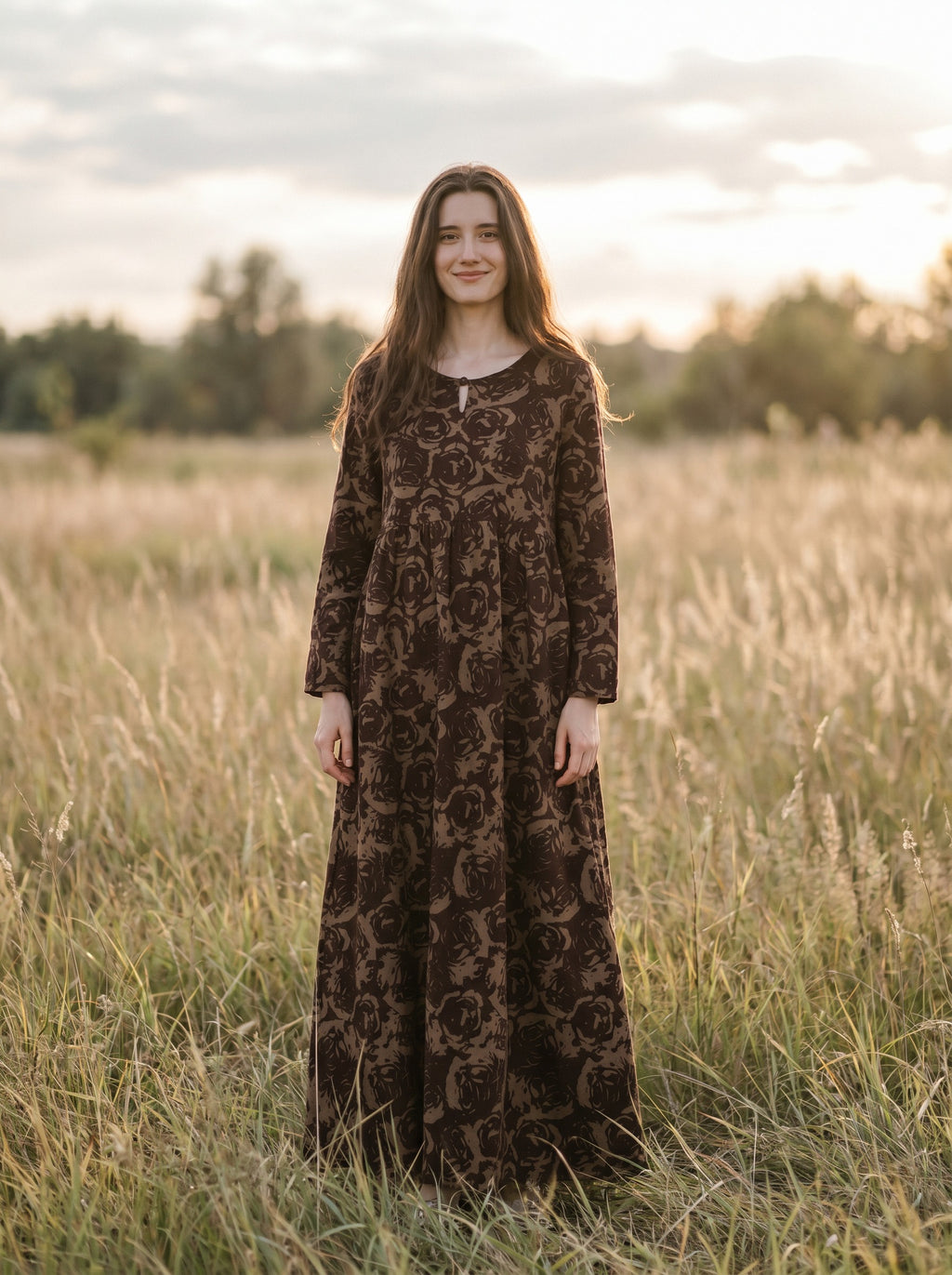 Sylvie Gathered Maxi Dress in Tapestry Roses