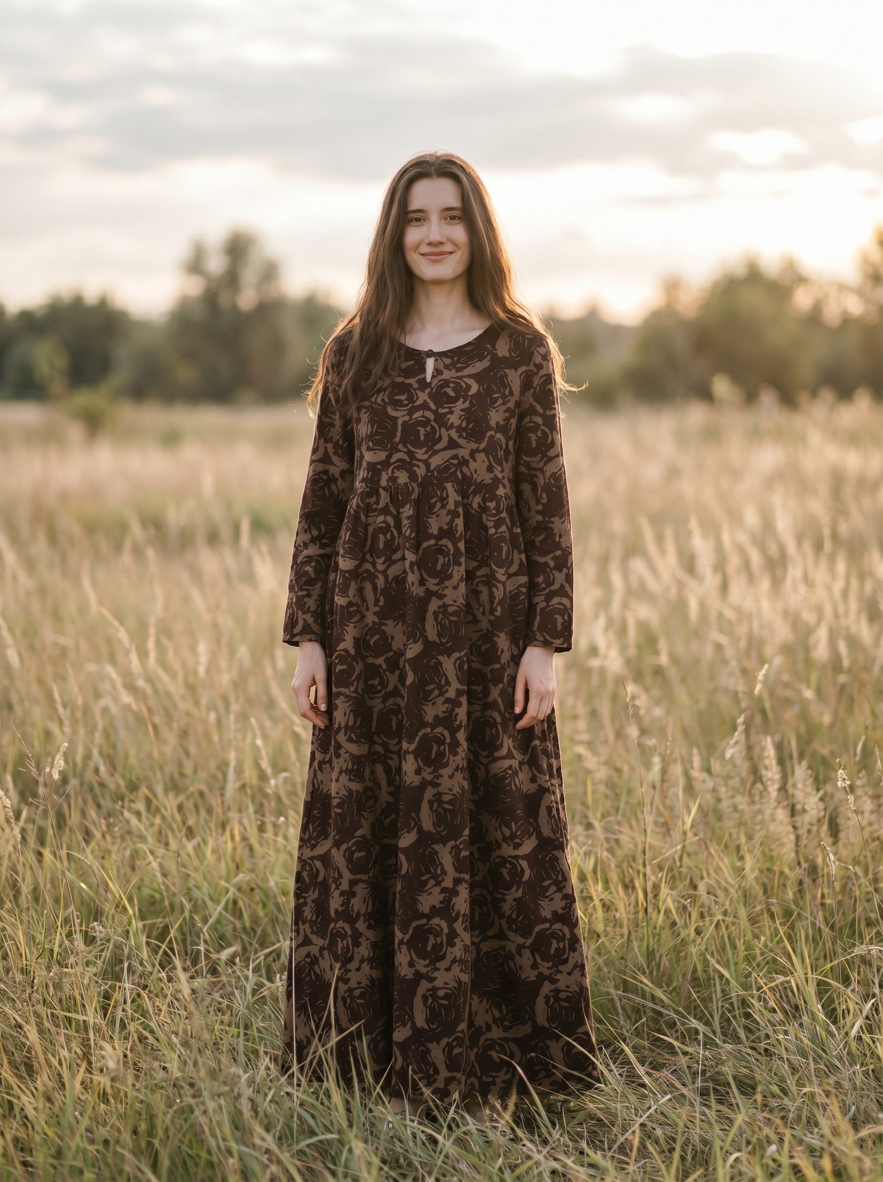 Sylvie Gathered Maxi Dress in Tapestry Roses