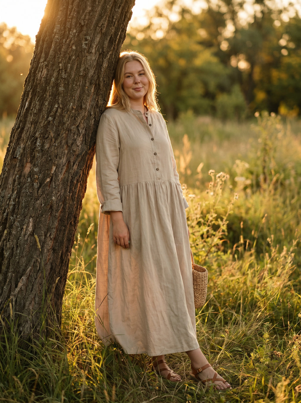 Marigold Button-Front Maxi Dress in Cottage Solids