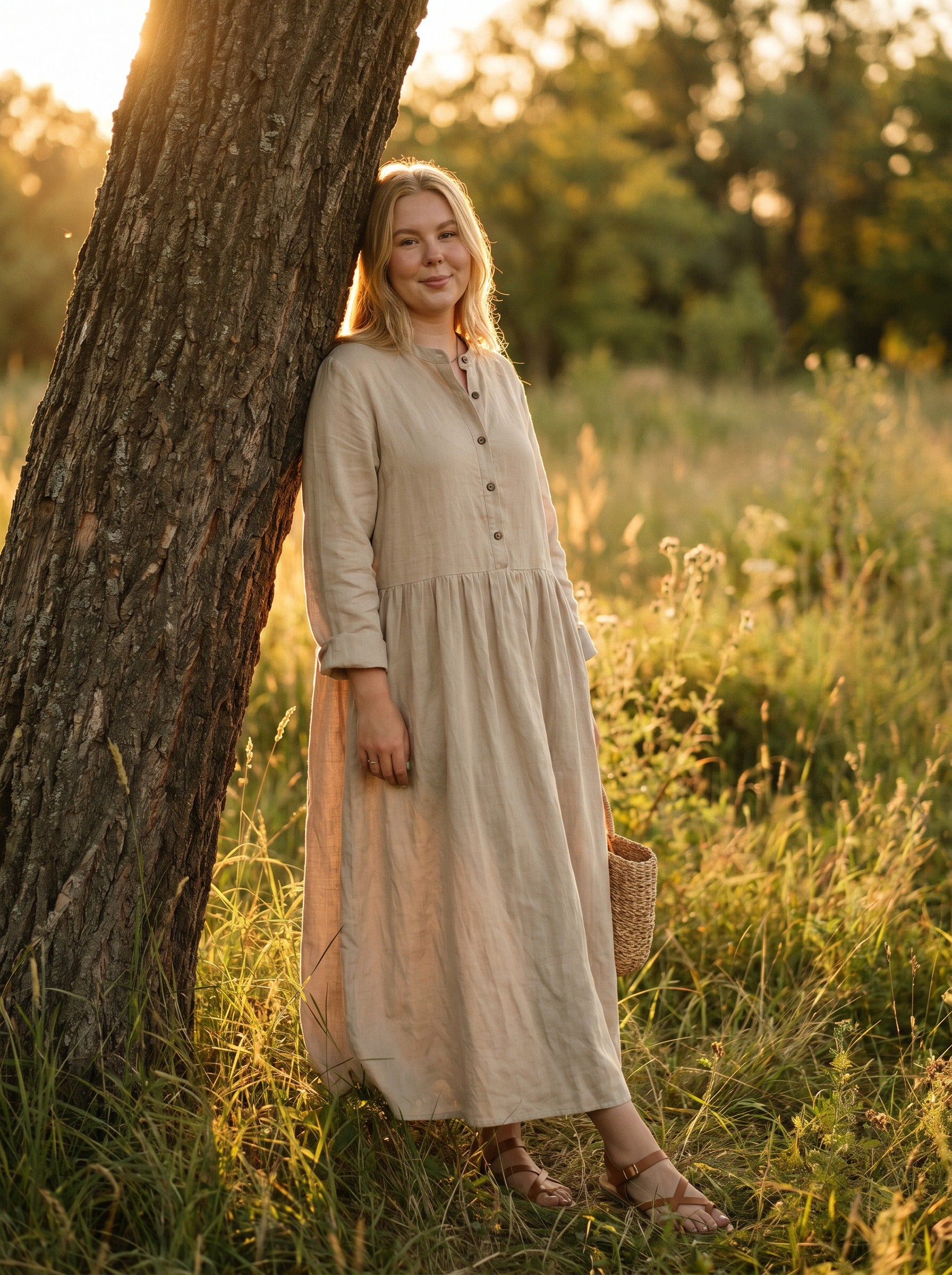 Marigold Button-Front Maxi Dress in Cottage Solids